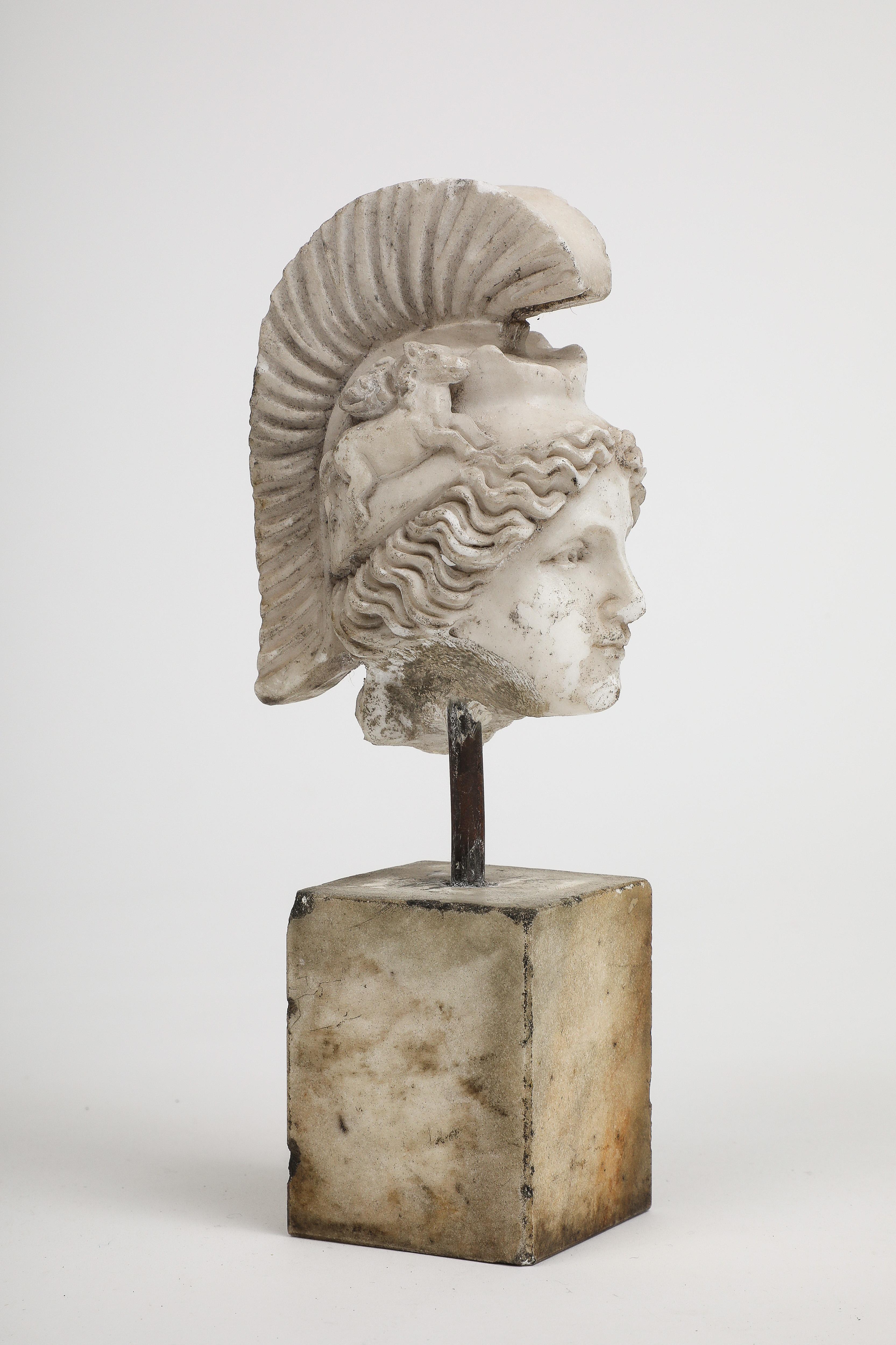 Greek Head of Minerva Carved in White Marble, 19th Century For Sale