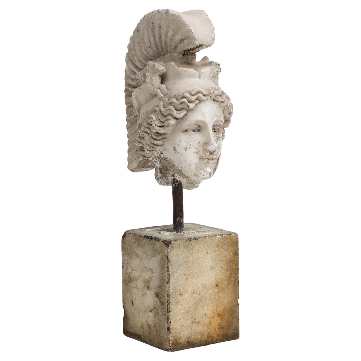 Head of Minerva Carved in White Marble, 19th Century at 1stDibs