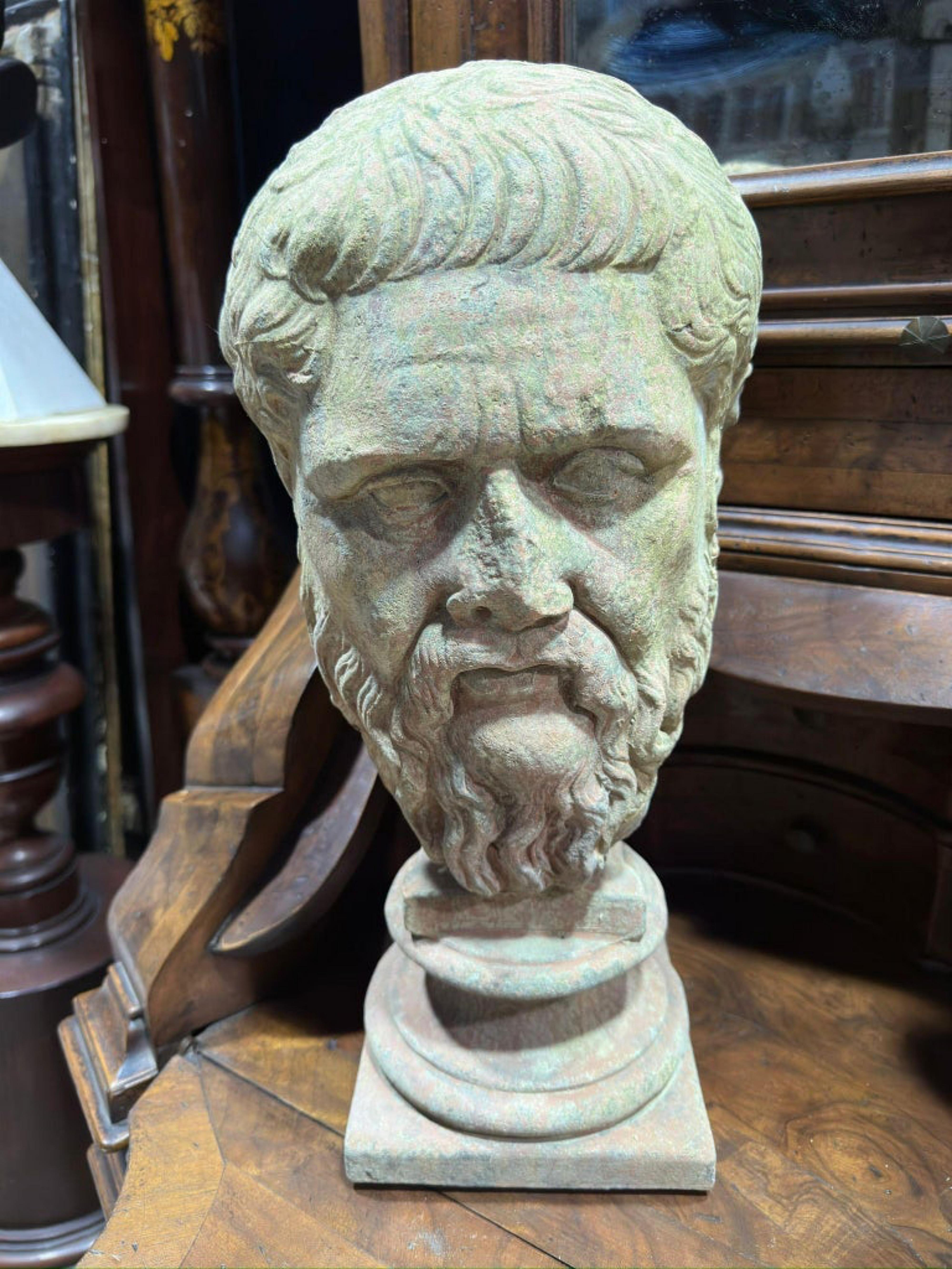 Fatto a mano TESTA DI PLATO IN TERRACOTTA DALLA GLYPTOTHEK DI MONACO XX secolo in vendita