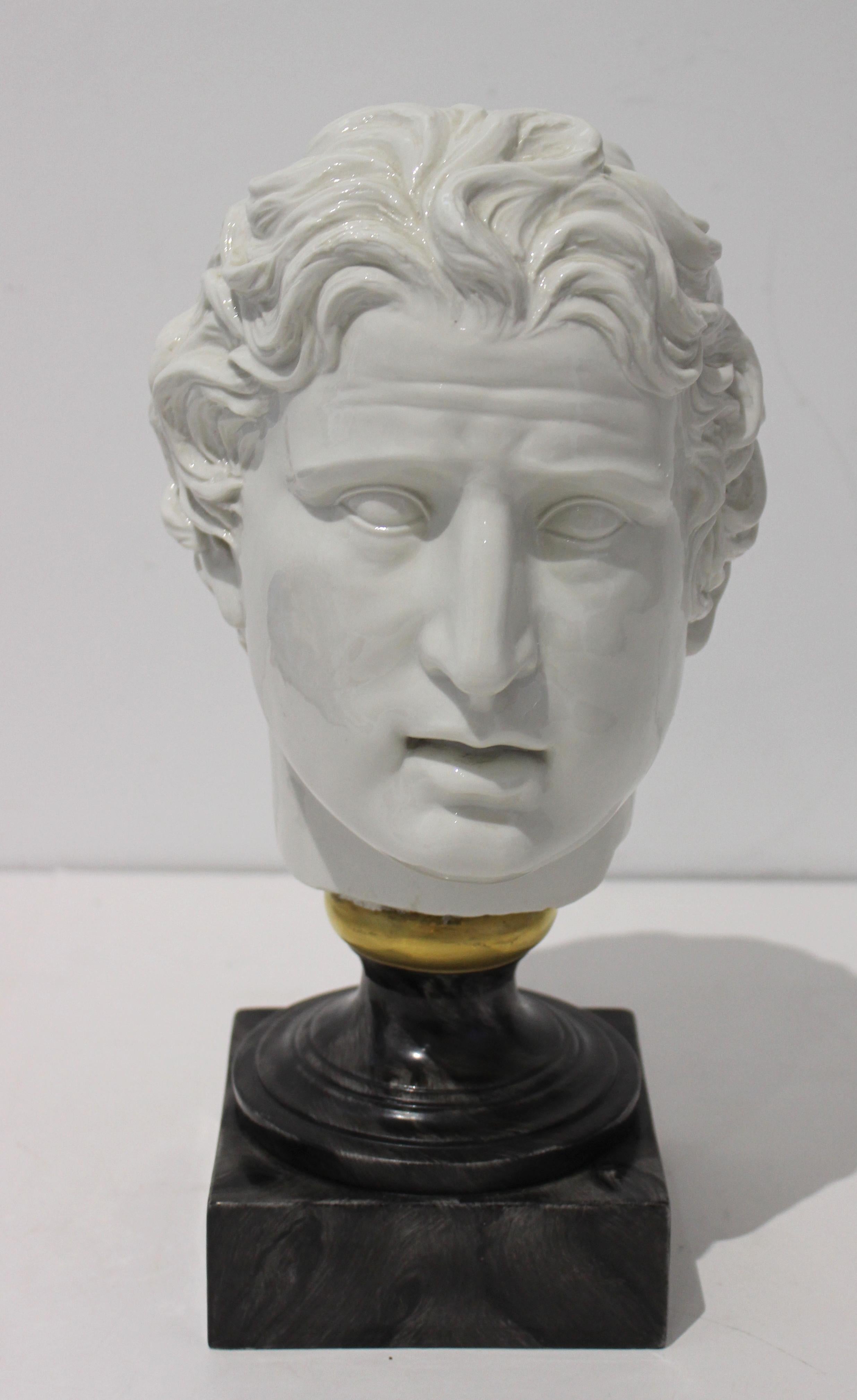 Neoclassical Head of Roam Male in White Porcelain For Sale