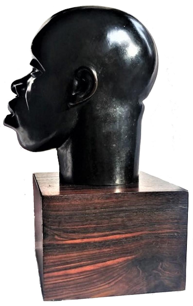 Mid-20th Century Head of Senegalese Man, French Art Deco Patinated Bronze Sculpture, ca. 1930s