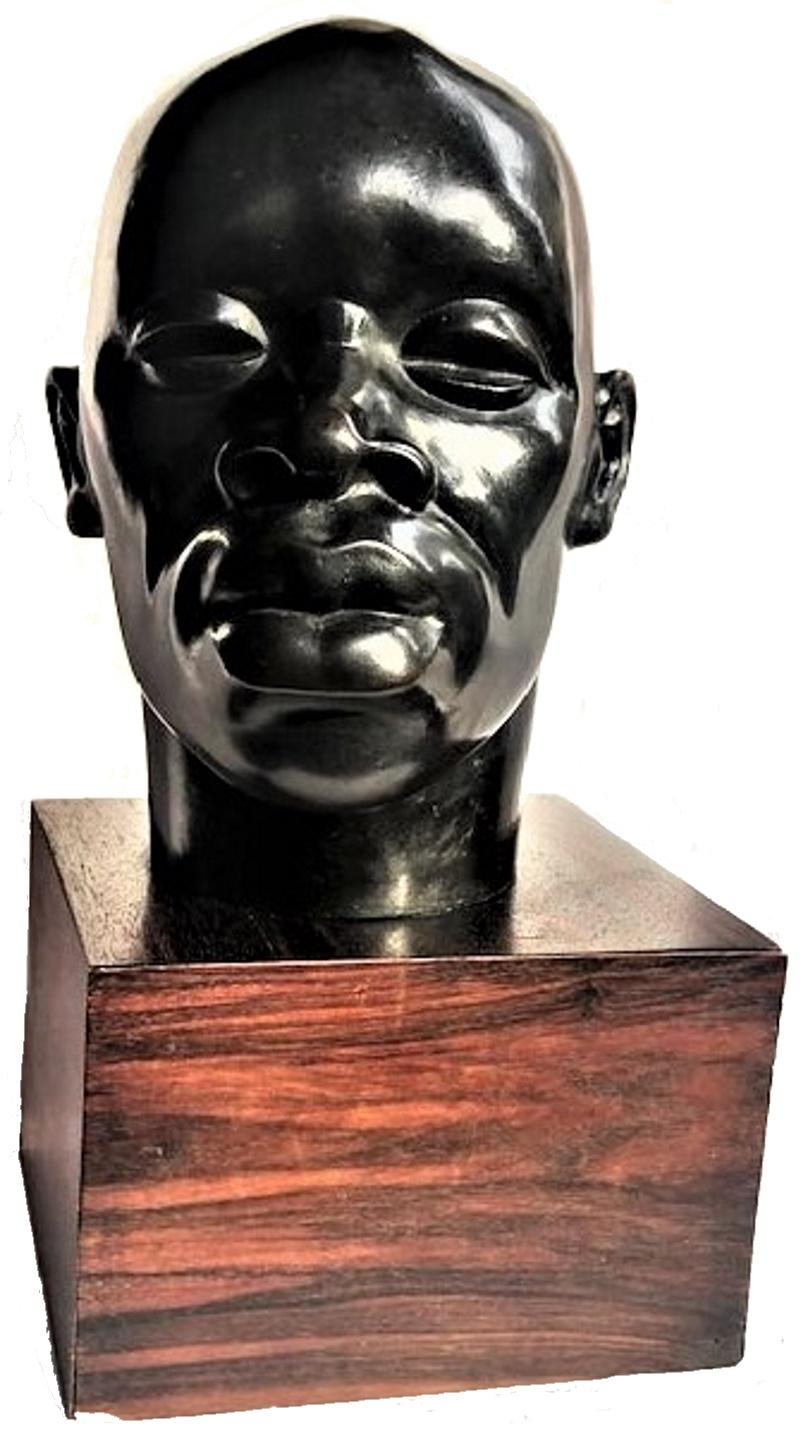 Head of Senegalese Man, French Art Deco Patinated Bronze Sculpture, ca. 1930s 1