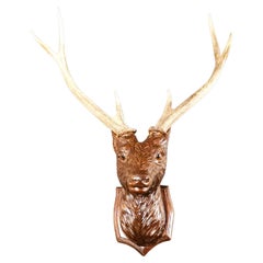 Head of the Deer in Carved Wood, 20th Century