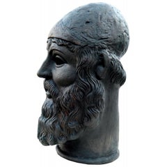 HEAD OF THE RIACE BRONZE KNOWN AS "THE YOUNG MAN" PATINATED TERRACOTTA, 20th Cen