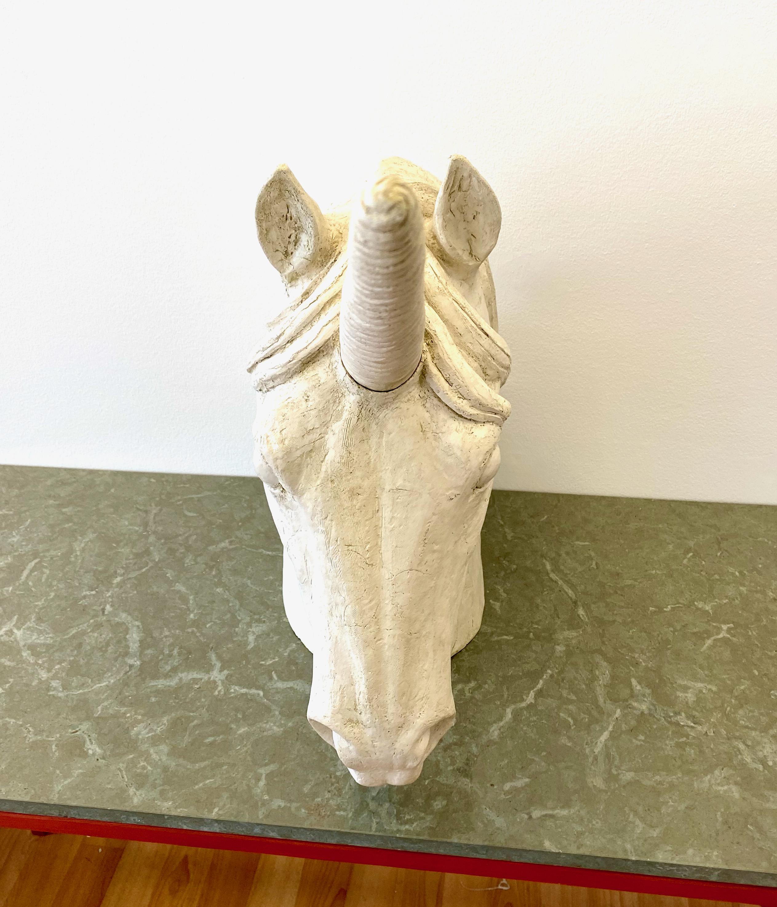 Stoneware Head of the Unicorn  Ceramic sculpture by Norwegian artist Unni Brekke Widenfalk