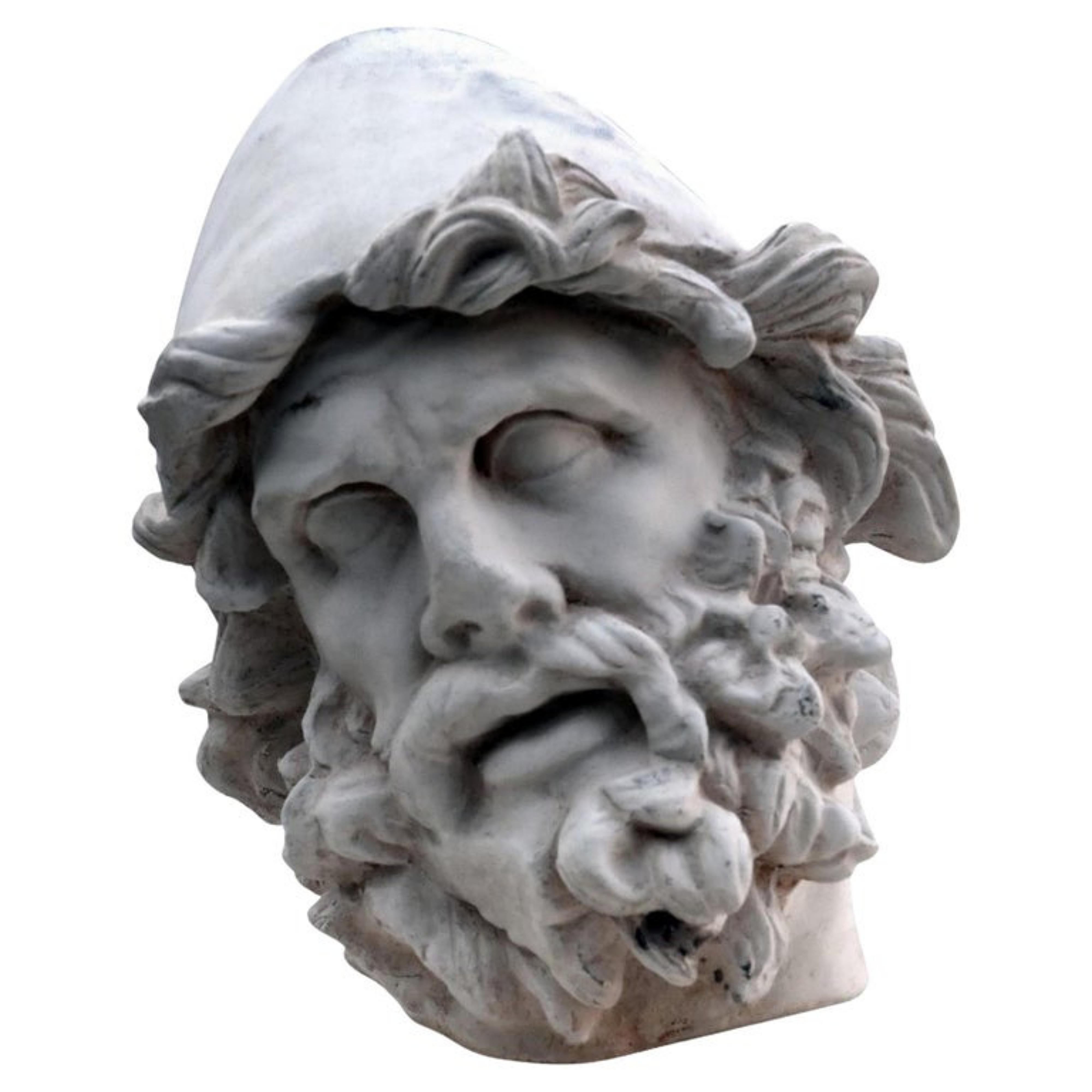 Hand-Crafted Head of Ulysses in White Terracotta, Odyssey of the Polifemo Group Early 20th C For Sale