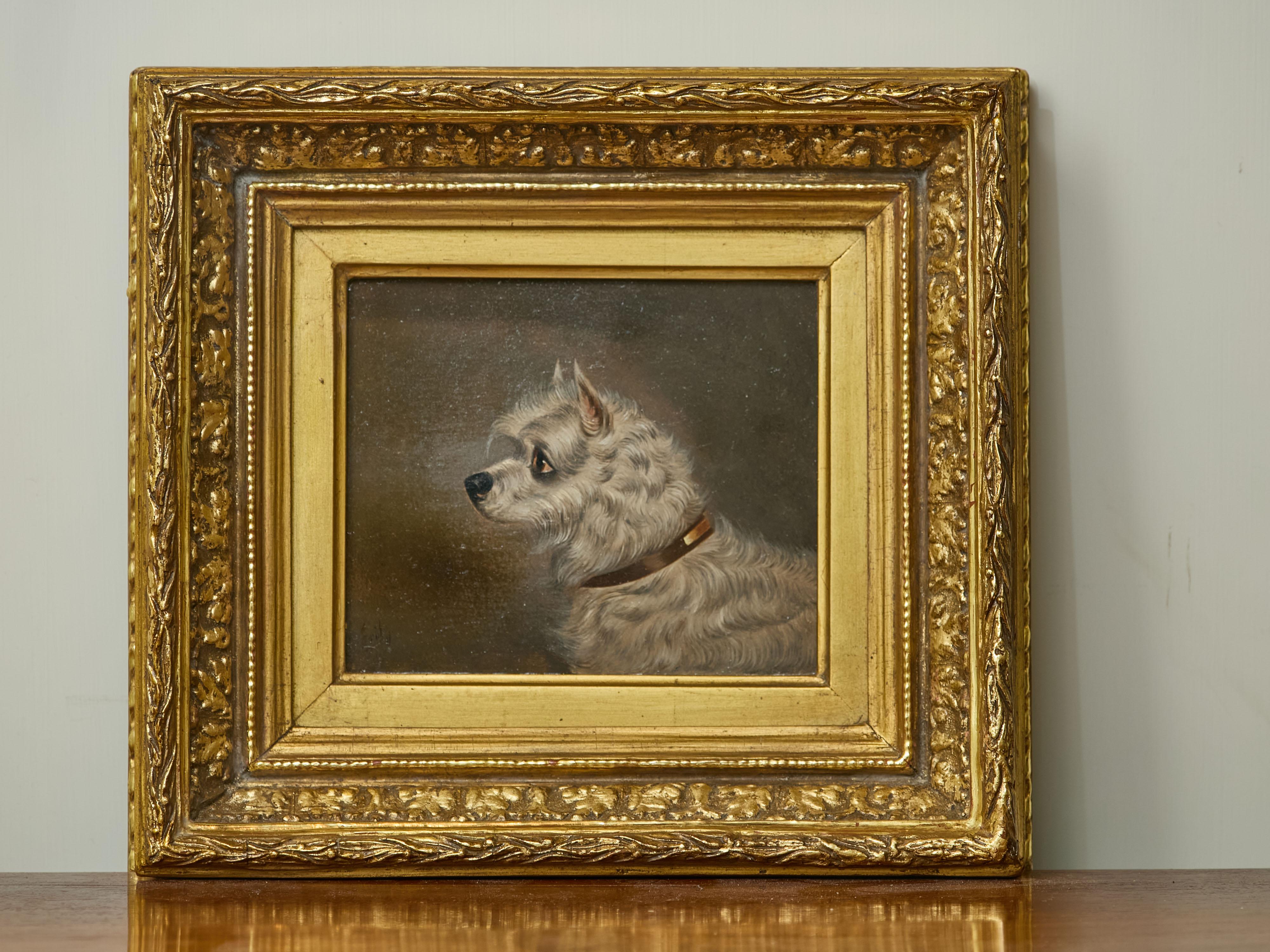 Testa di Terrier bianco Olio su pannello Pittura di cane dopo Edwin Loder di Bath 7
