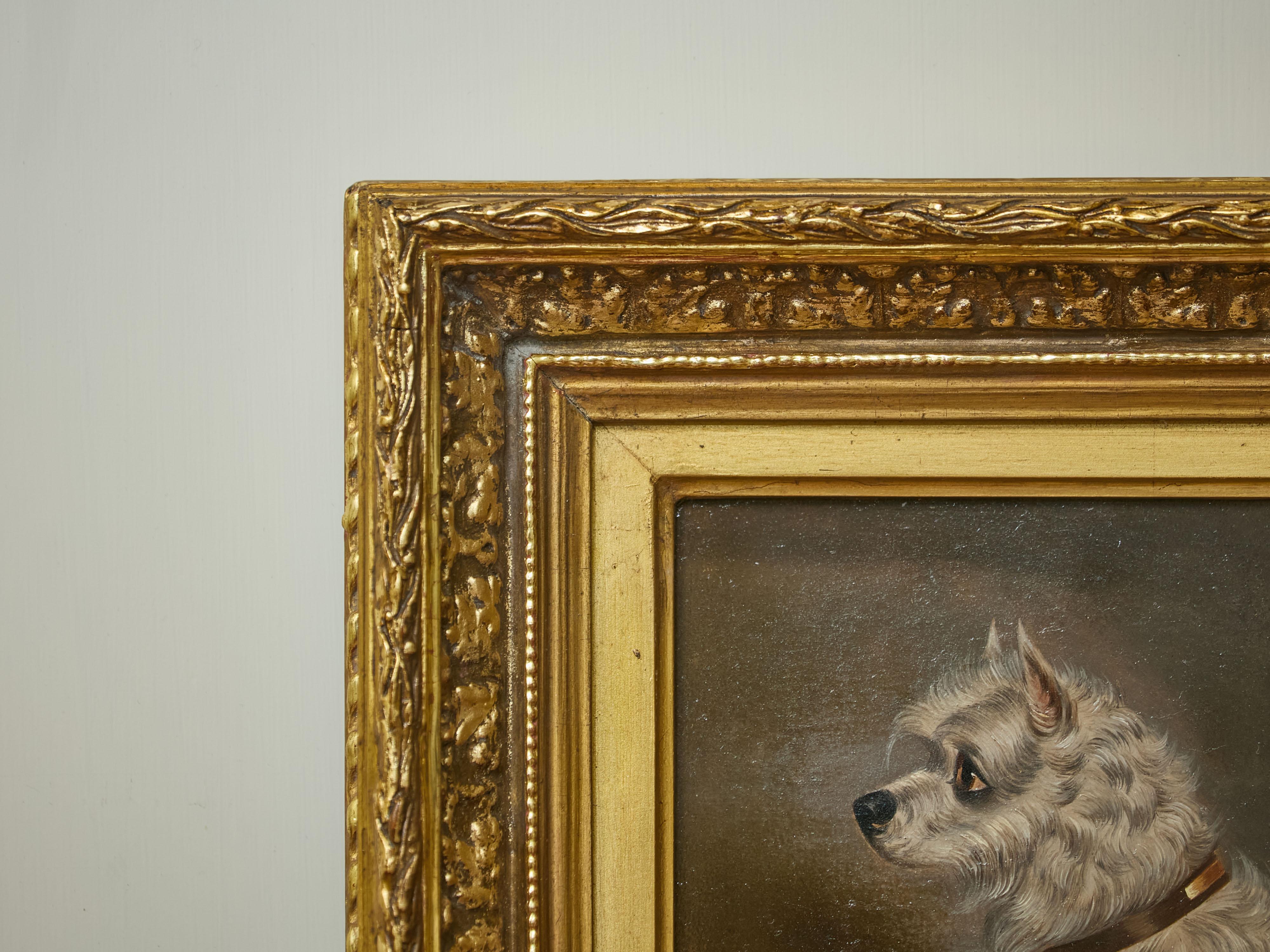 Inglese Testa di Terrier bianco Olio su pannello Pittura di cane dopo Edwin Loder di Bath