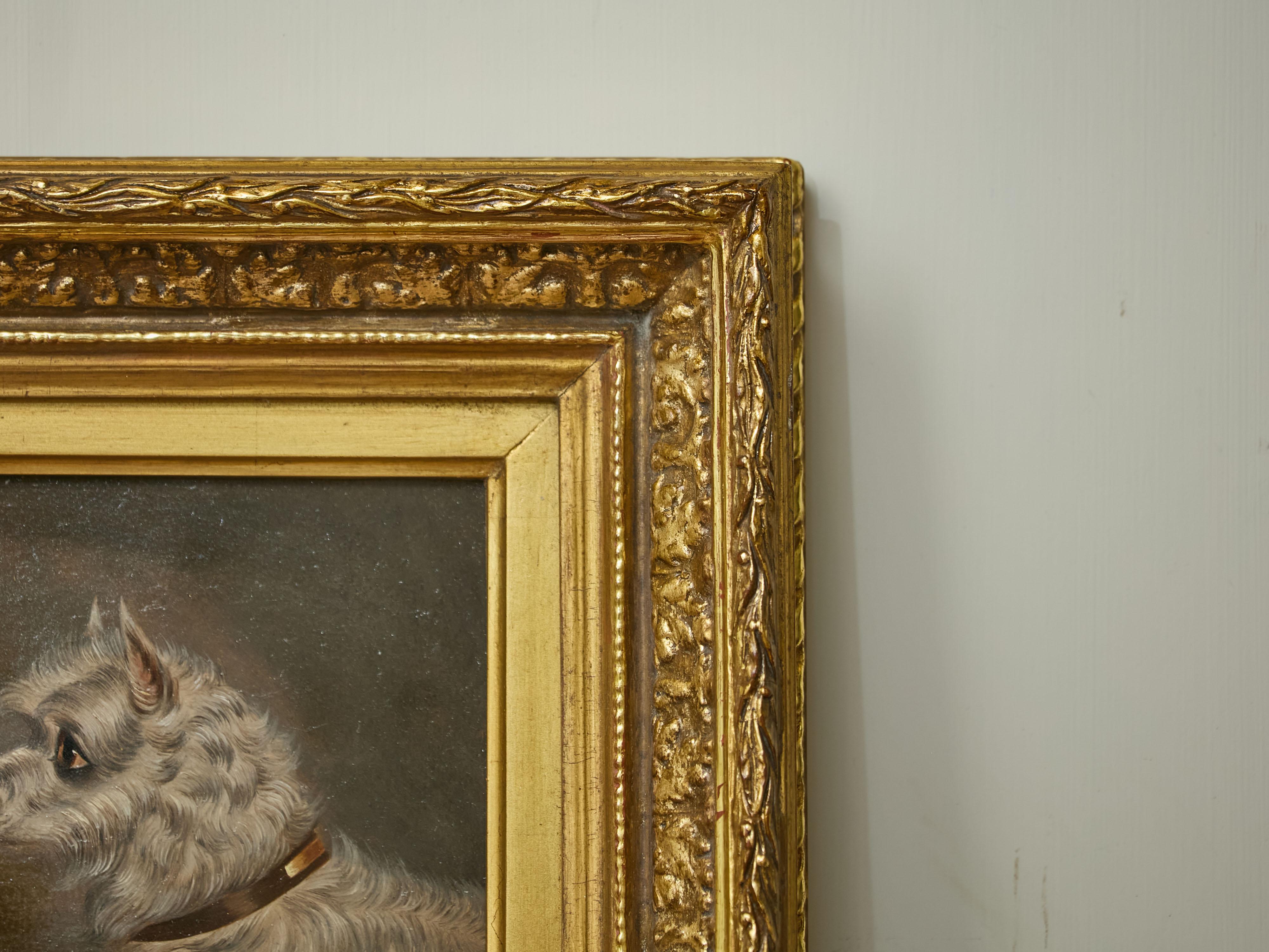Intagliato Testa di Terrier bianco Olio su pannello Pittura di cane dopo Edwin Loder di Bath