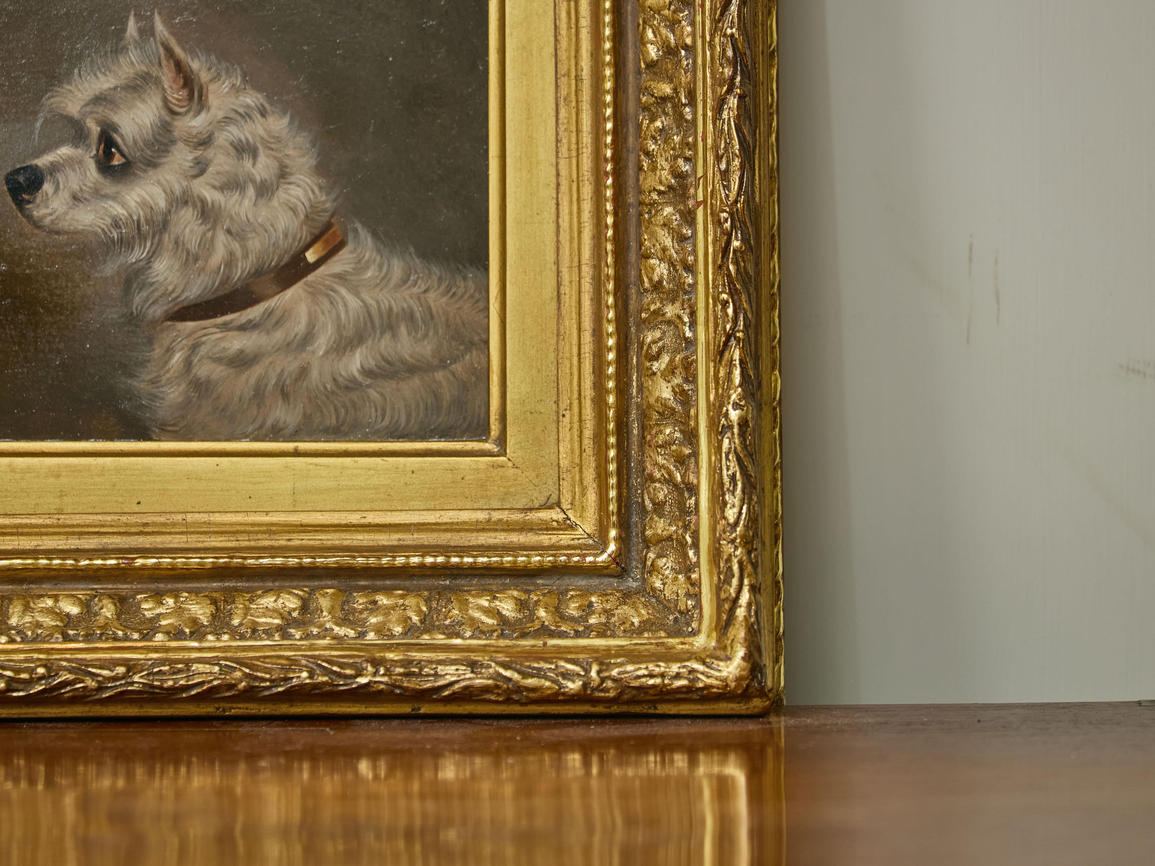 Testa di Terrier bianco Olio su pannello Pittura di cane dopo Edwin Loder di Bath In condizioni buone a Atlanta, GA