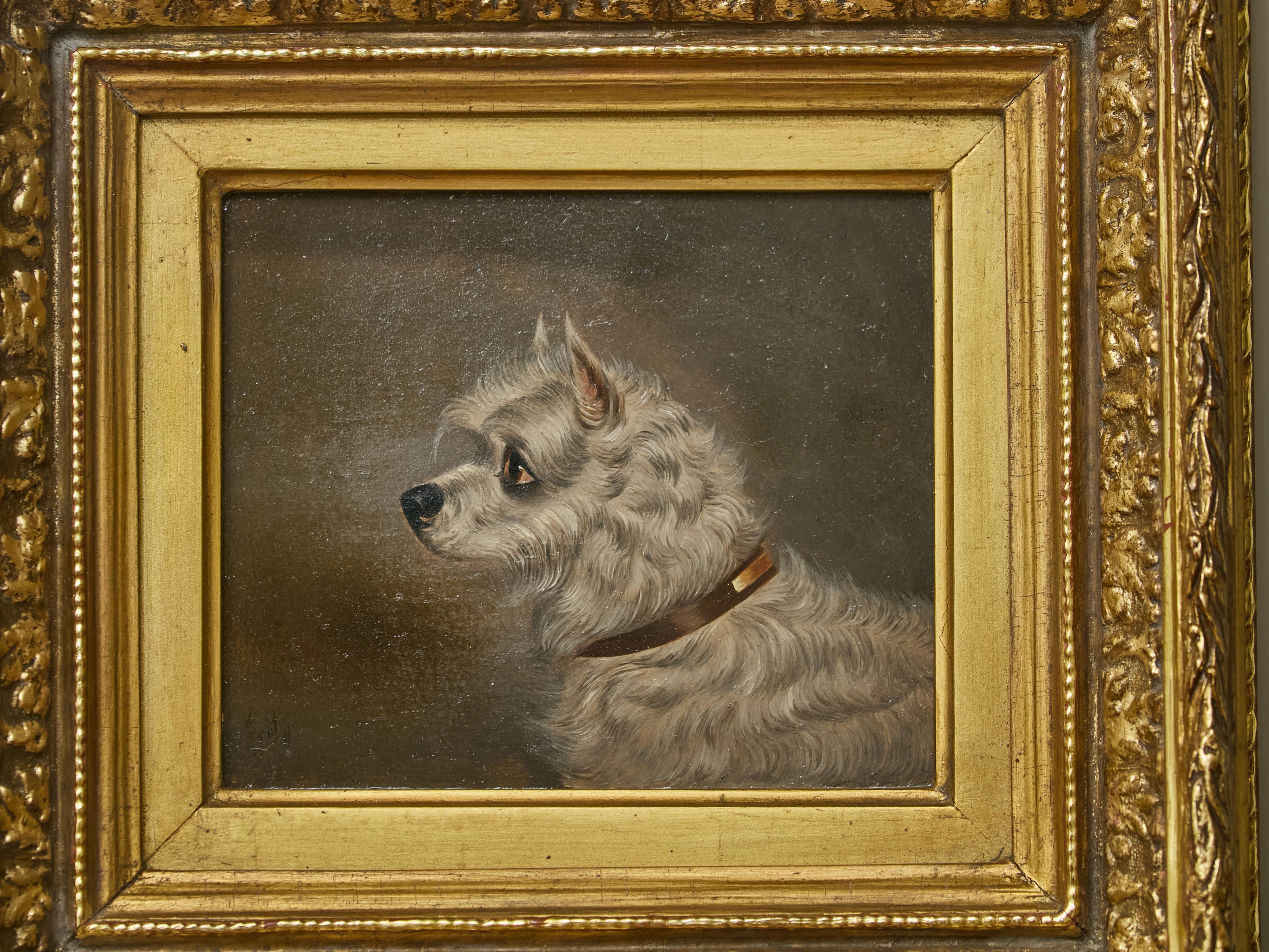 Legno Testa di Terrier bianco Olio su pannello Pittura di cane dopo Edwin Loder di Bath