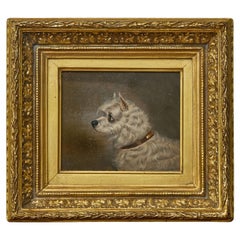 Testa di Terrier bianco Olio su pannello Pittura di cane dopo Edwin Loder di Bath