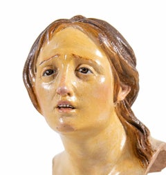 Polychrome Ceramic Head of Woman Sculpture, Italy, 18th Century, Rare