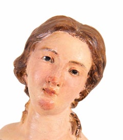 Polychrome Ceramic Head of Woman, 18th Century, Italy, Decorative Art