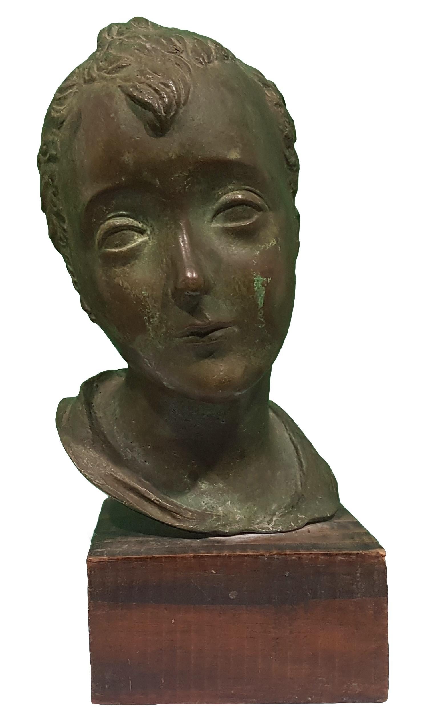 Bronze sculpture with green glaze and wooden base by the Italian sculpture Attilio Torresini (1884-1961).
Signed on rear: A. Torresini
Measures: Cm. 27 x 13 x 13 - Wooden base 5.5 x 11 x 11. 

This artwork is shipped from Italy. Under existing