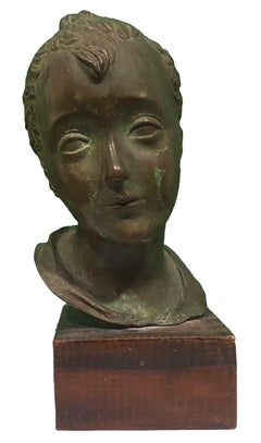 Head of Young Boy, Bronze Sculpture by Attilio Torresini, Beginning of 1900