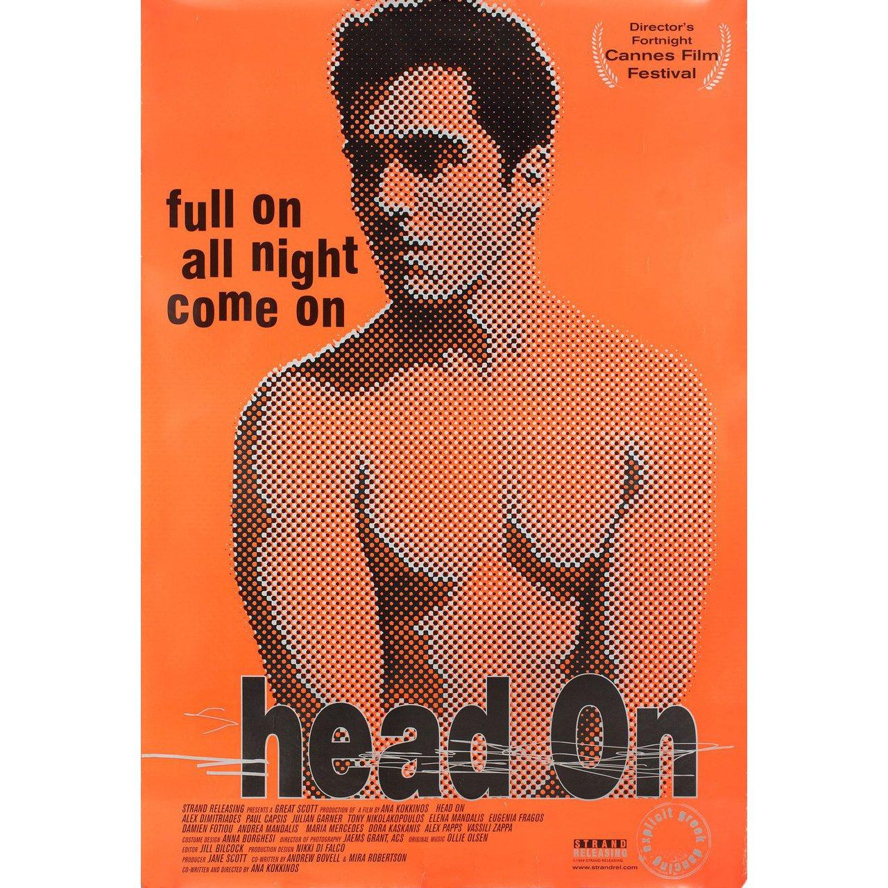 Original 1998 U.S. one sheet poster for the film “Head On” directed by Ana Kokkinos with Alex Dimitriades / Elena Mandalis / Damien Fotiou / Alex Papps. Very good-fine condition, rolled. Please note: the size is stated in inches and the actual size