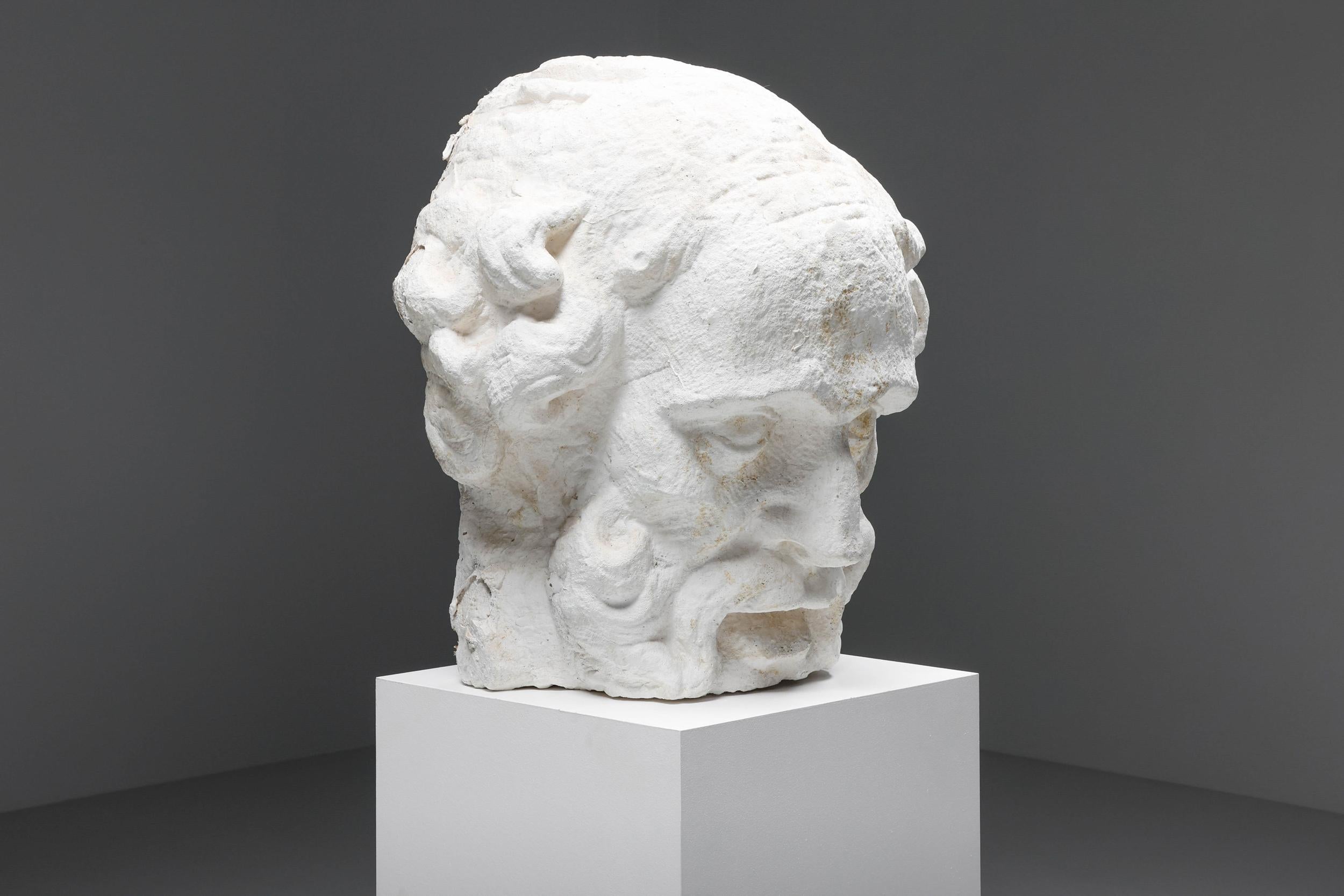 Classical Greek; Belgian sculpture; Plaster sculpture; Belgian art; 19th century; 

Classical plaster head sculpture sourced from a Belgian church. This artwork dates back to the 19th century and was inspired by classical Greek sculpture methods.