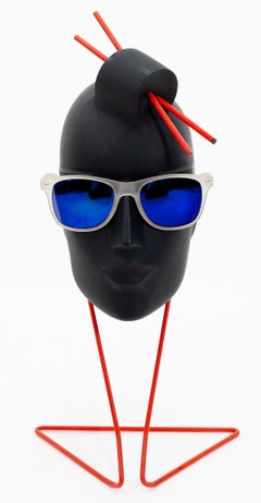 Head Sculpture in Black Plastic by Lindsey B