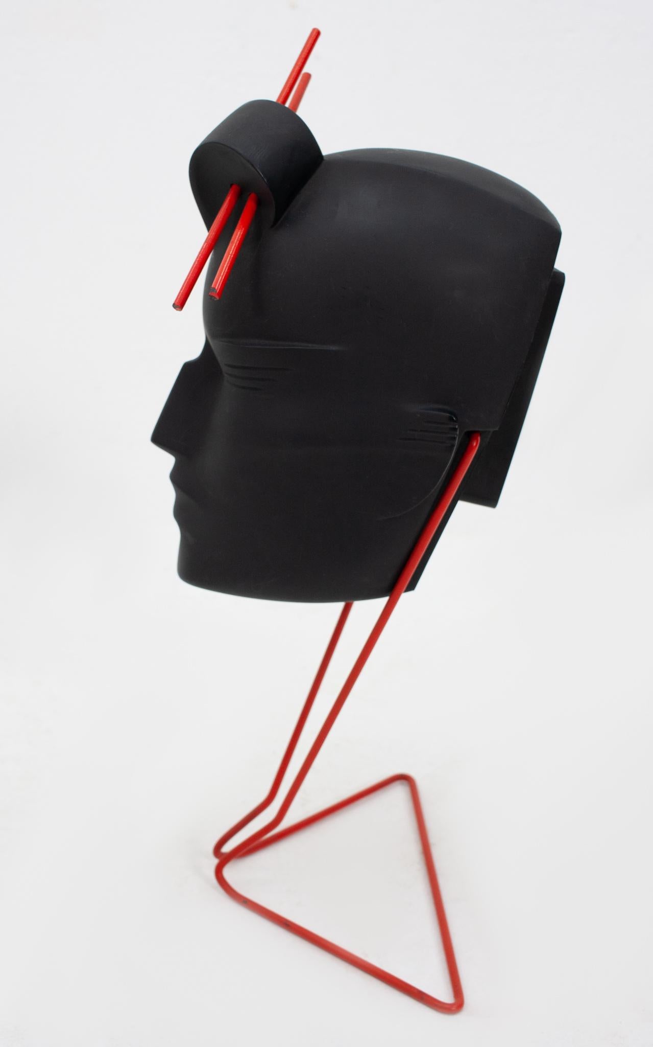Resin Head Sculpture in Black Plastic by Lindsey B