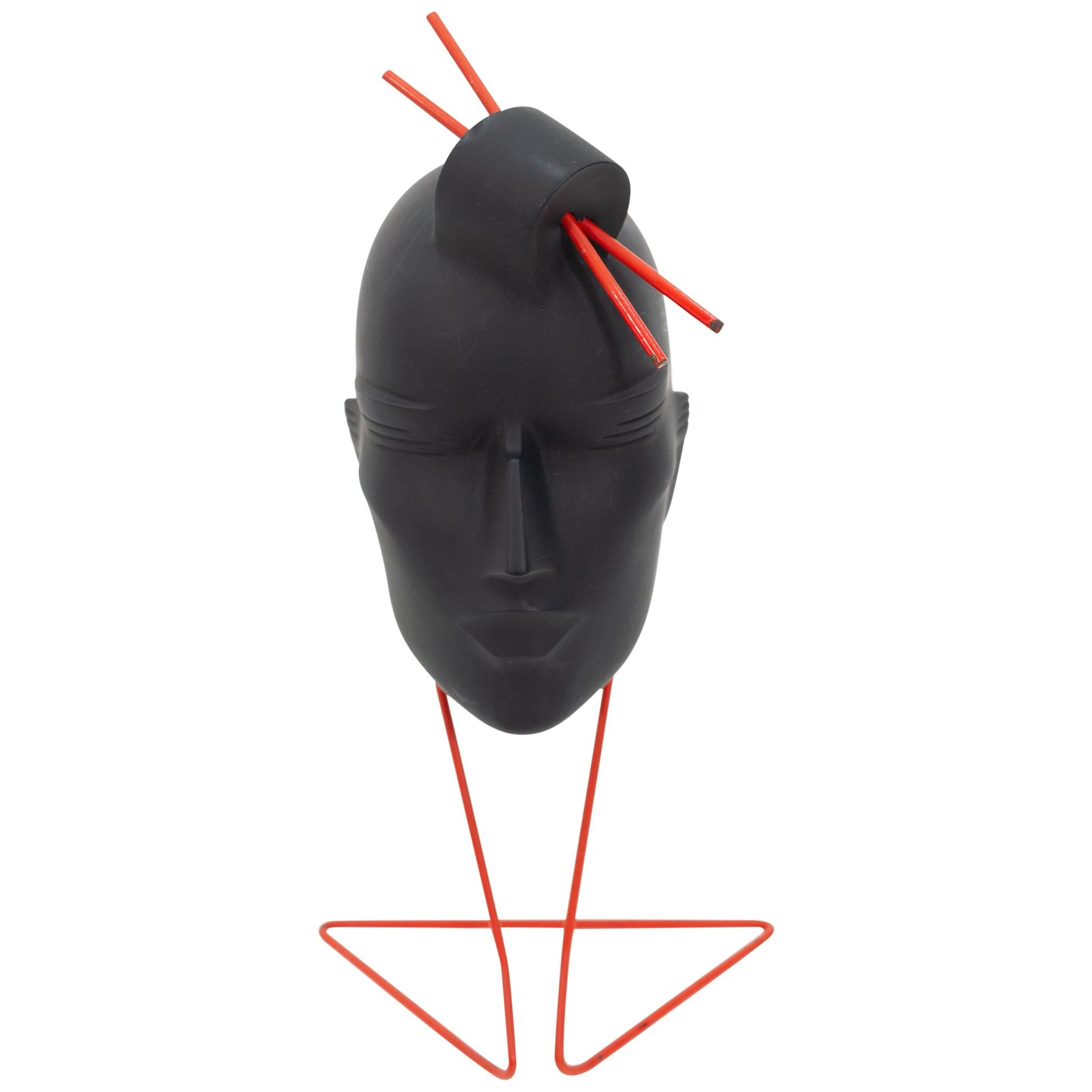 Head Sculpture in Black Plastic by Lindsey B