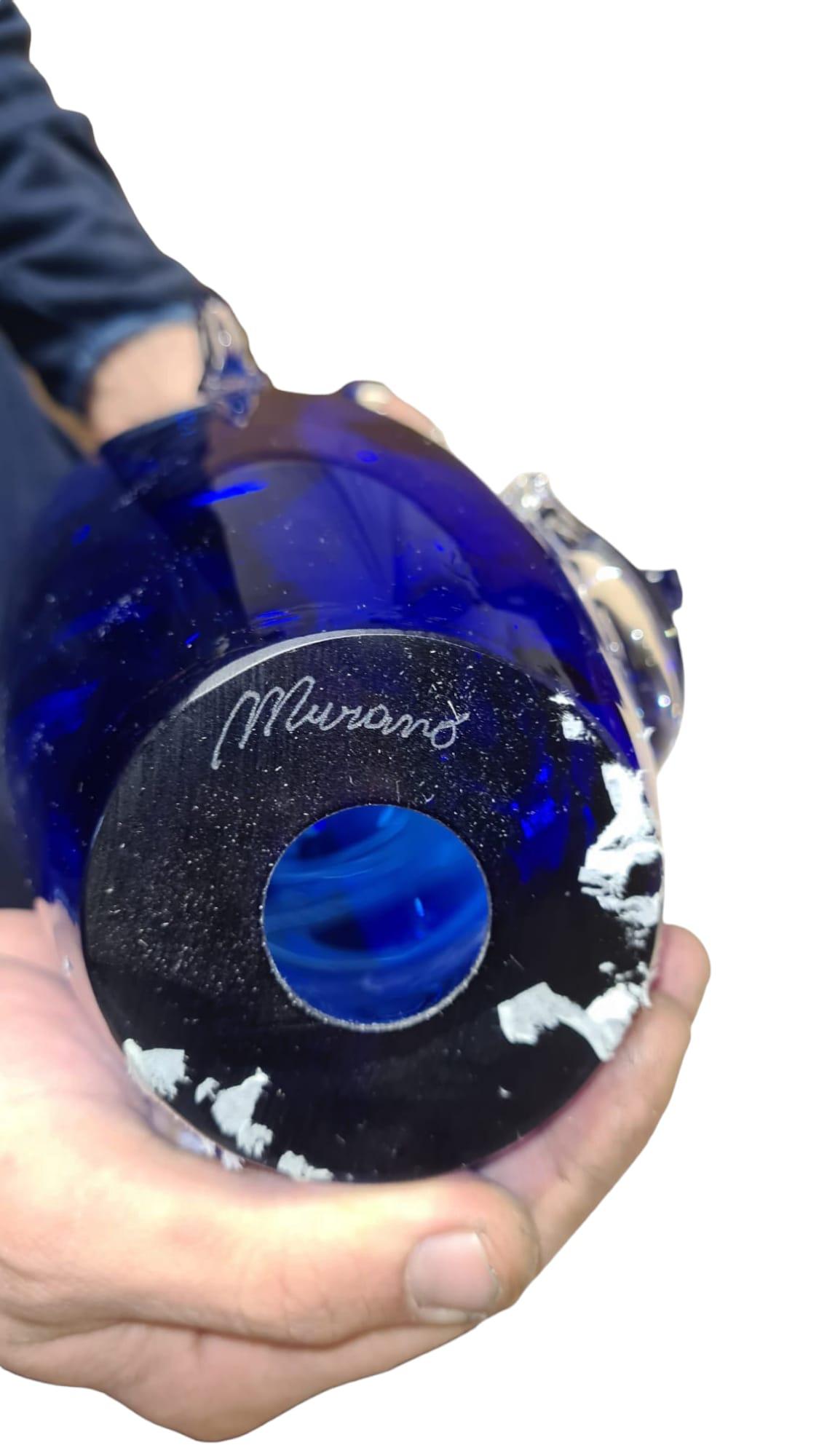 Beautiful Murano blown glass sculpture in sapphire blue glass handmade by Murano masters