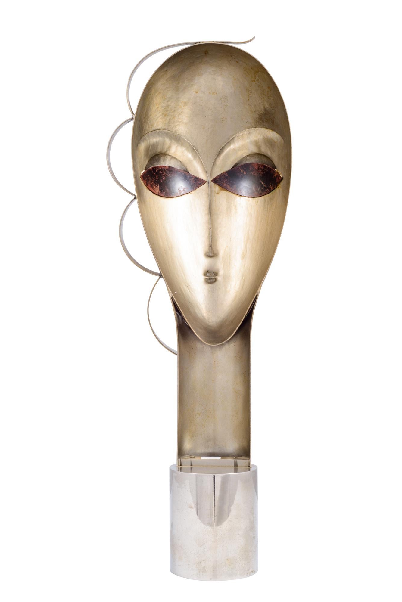 Head Sculpture with Enamelled Eyes, Franz Hagenauer, 1970s In Good Condition For Sale In Vienna, AT