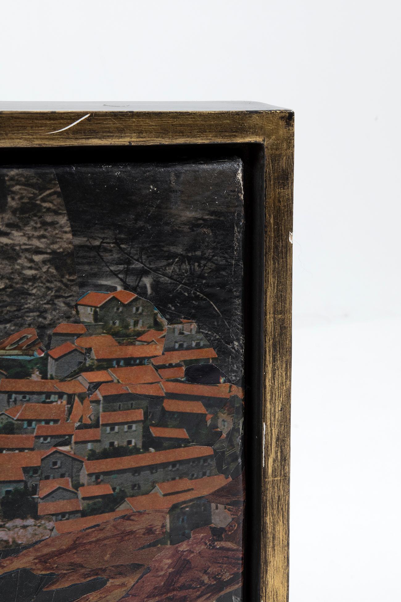 Indian ‘Head Study with Townscape Beyond’ Collage on Canvas by Jeet Chhabda, 1982 For Sale