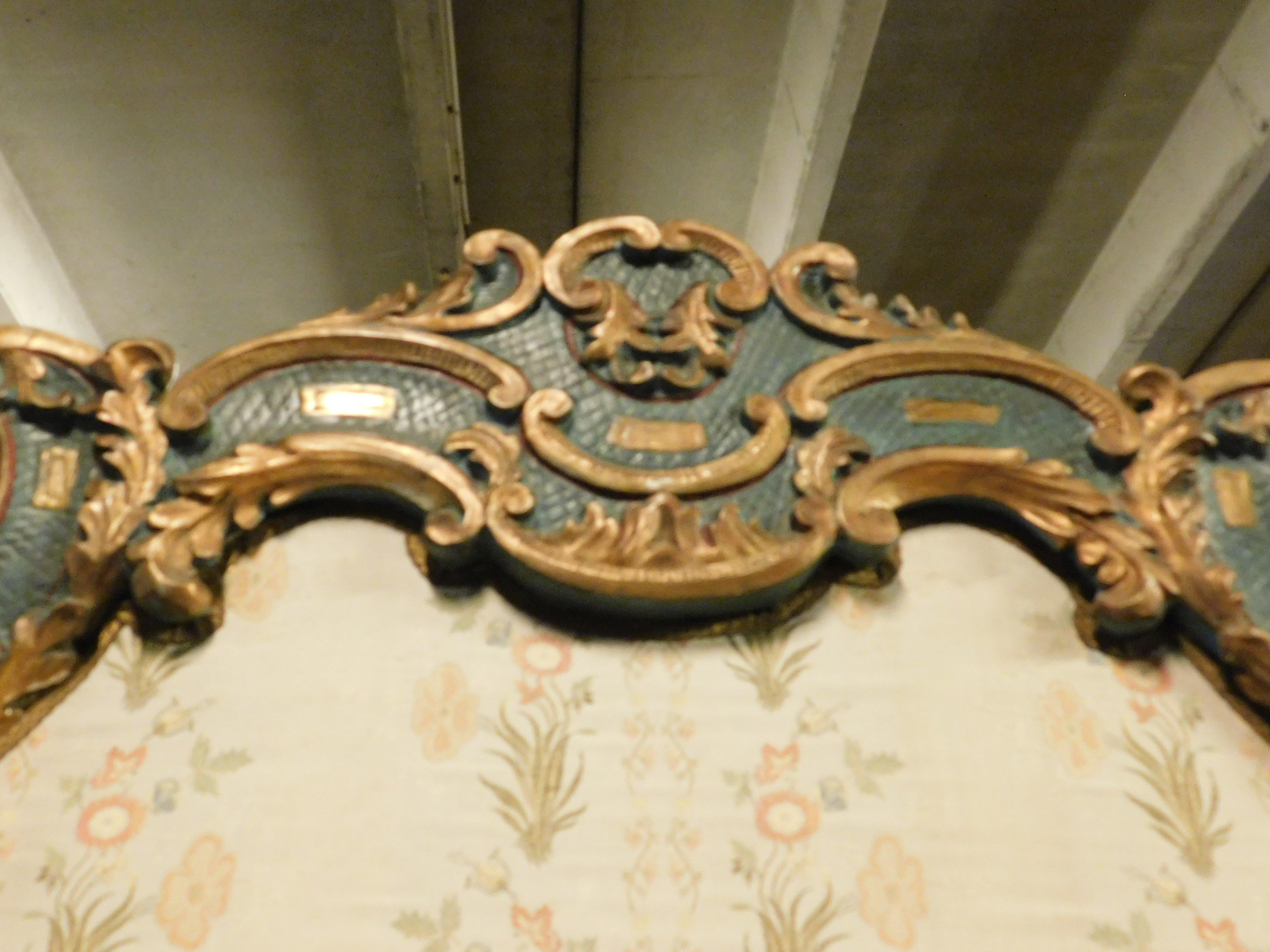 18th Century and Earlier Headboard, lacquered wooden bed frame and padded with original lining, Italy For Sale