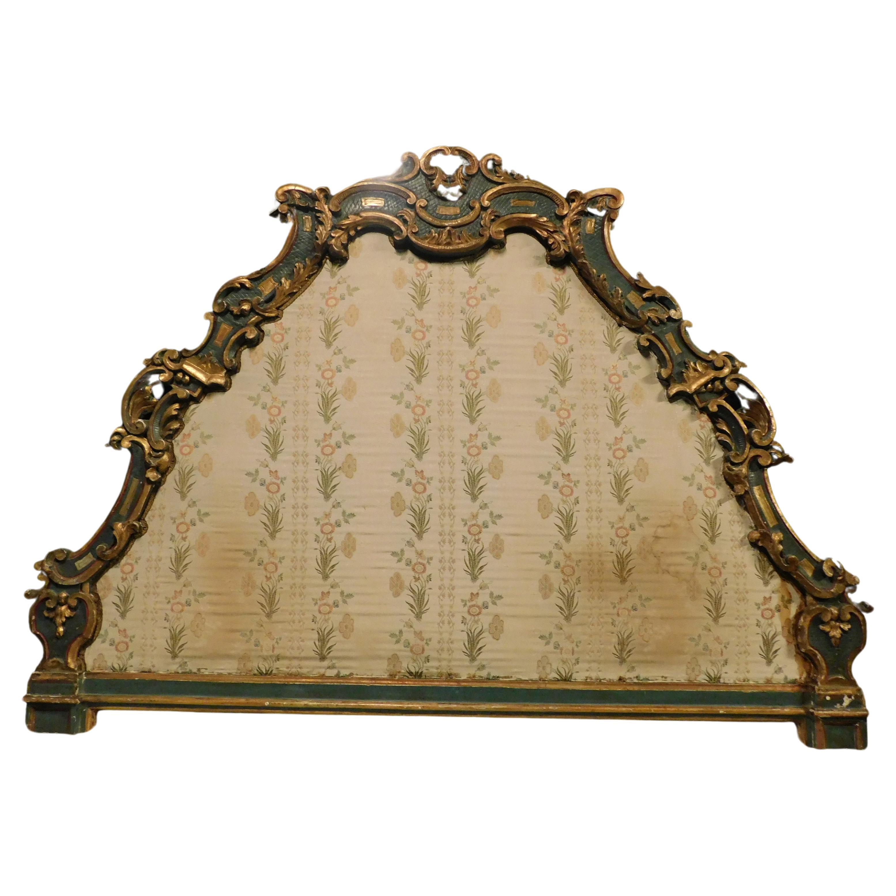 Headboard, lacquered wooden bed frame and padded with original lining, Italy