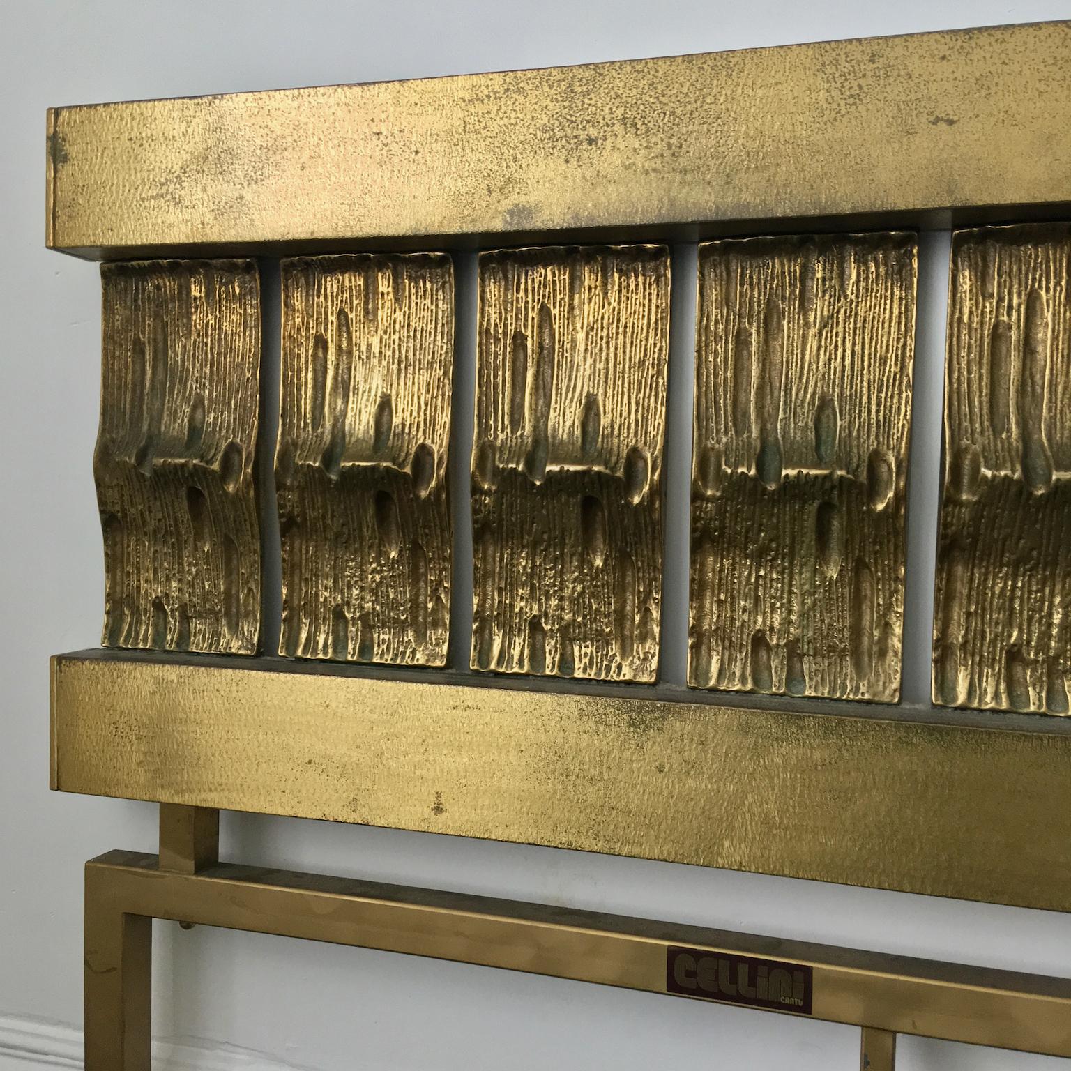 Mid-Century Modern Headboard of Cast and Hammered Brass by Luciano Frigerio, Italy