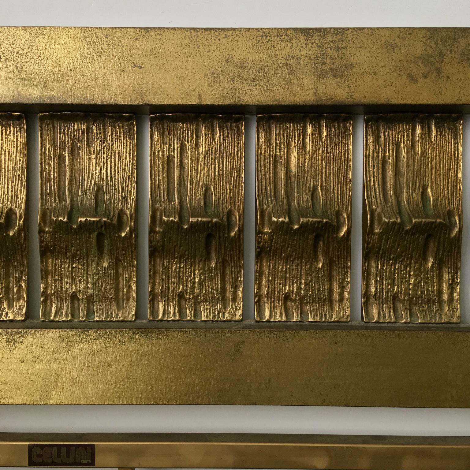 Italian Headboard of Cast and Hammered Brass by Luciano Frigerio, Italy