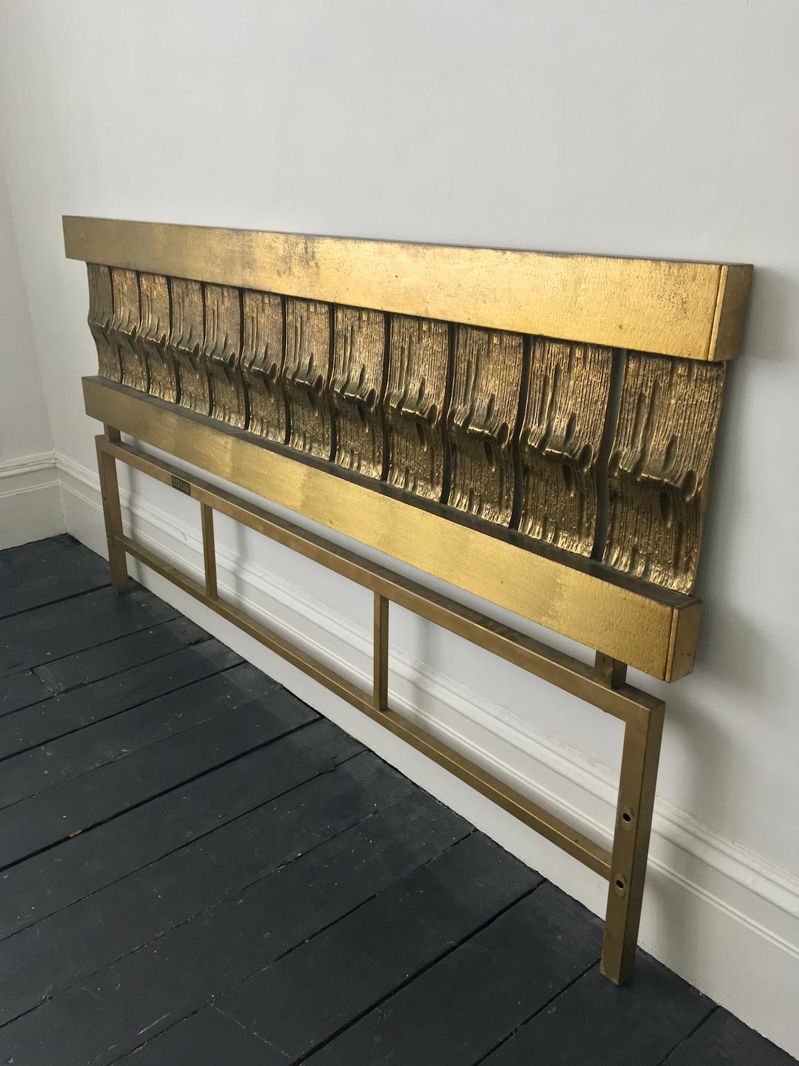 Metal Headboard of Cast and Hammered Brass by Luciano Frigerio, Italy