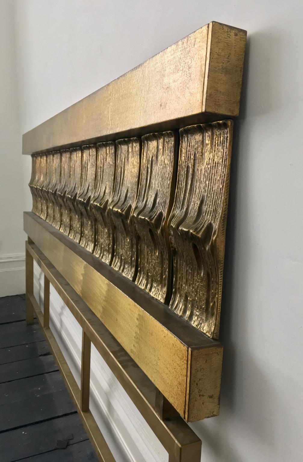 Headboard of Cast and Hammered Brass by Luciano Frigerio, Italy 1