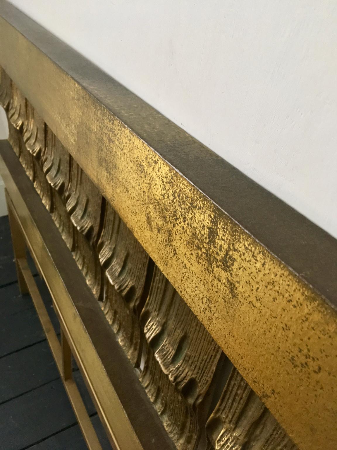 Headboard of Cast and Hammered Brass by Luciano Frigerio, Italy 2