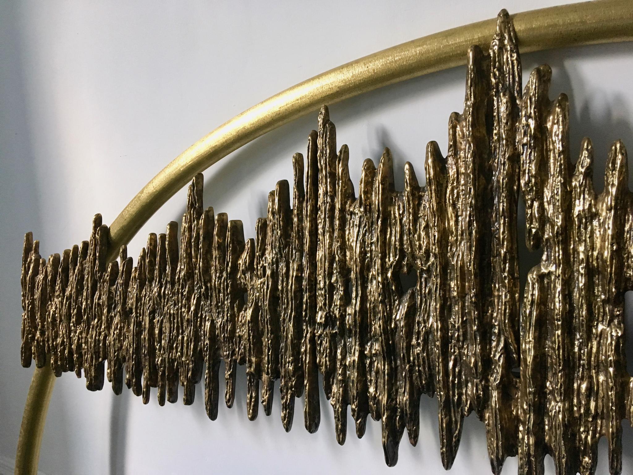 Mid-Century Modern Headboard with Brutalist Bronze Sculpture by Frigerio, Italy, 1968 For Sale