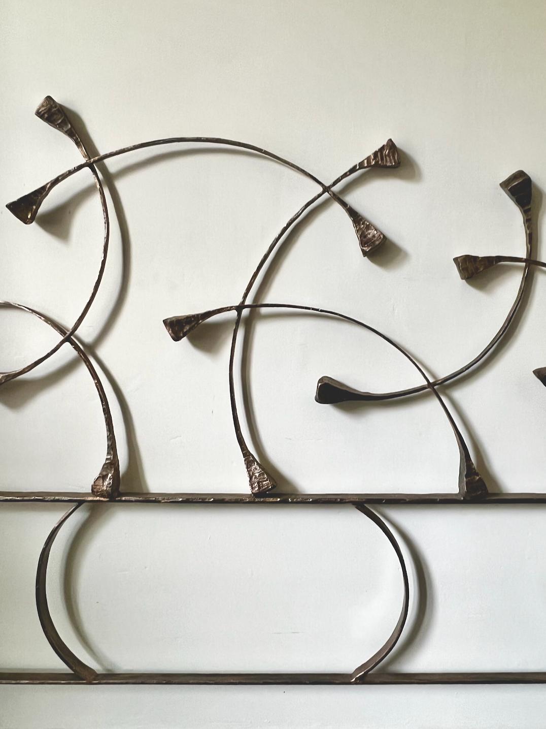 Mid-Century Modern Headboard with Hand-Forged Sculpture by Marsura, Italy, 1970s For Sale