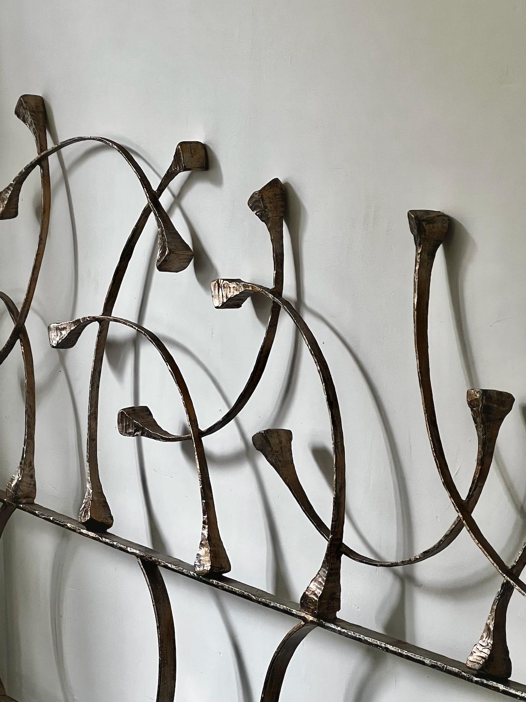 Metal Headboard with Hand-Forged Sculpture by Marsura, Italy, 1970s For Sale