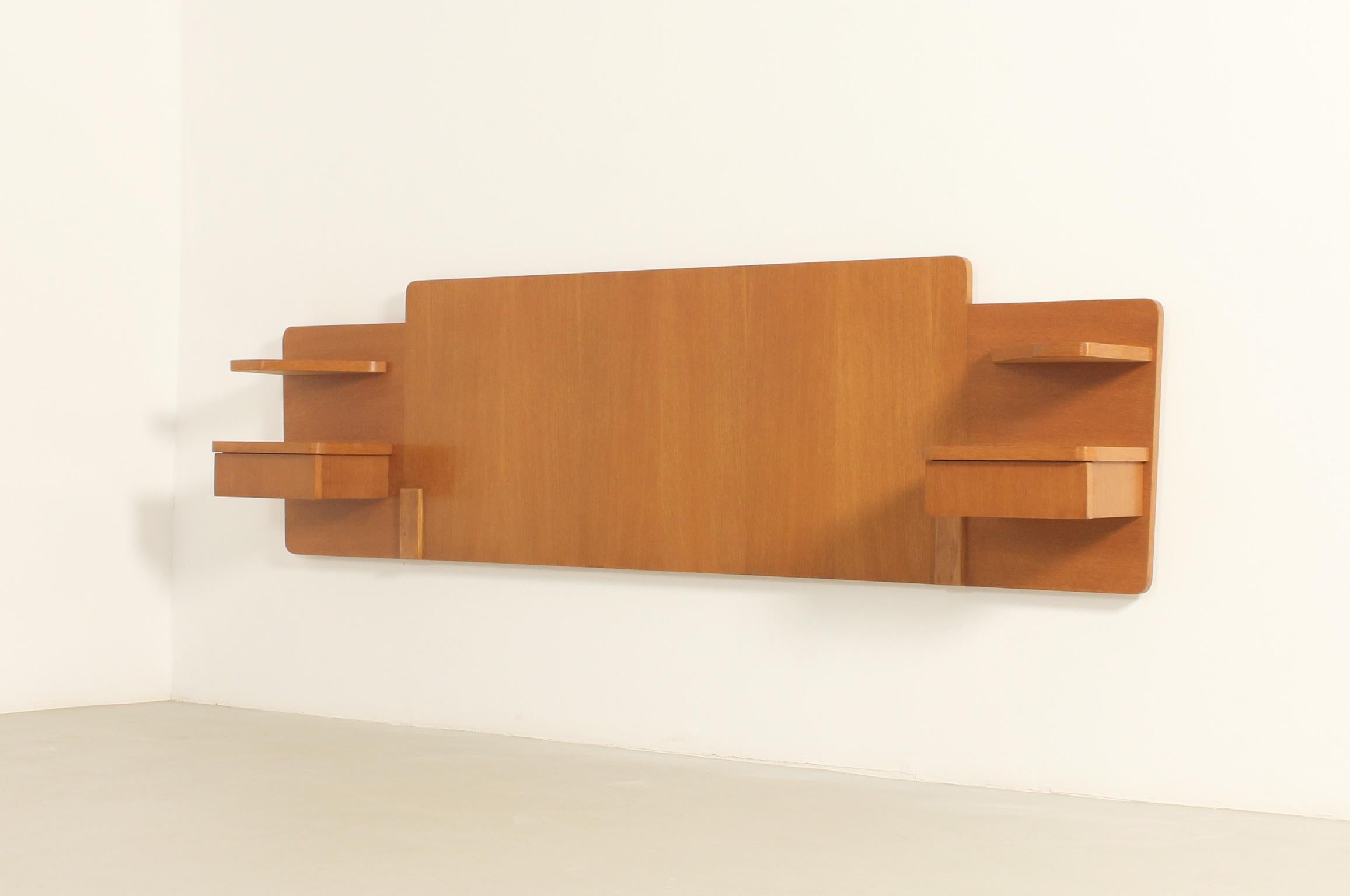 Mid-Century Modern Headboard with Nightstands in teak wood, France, 1960's For Sale