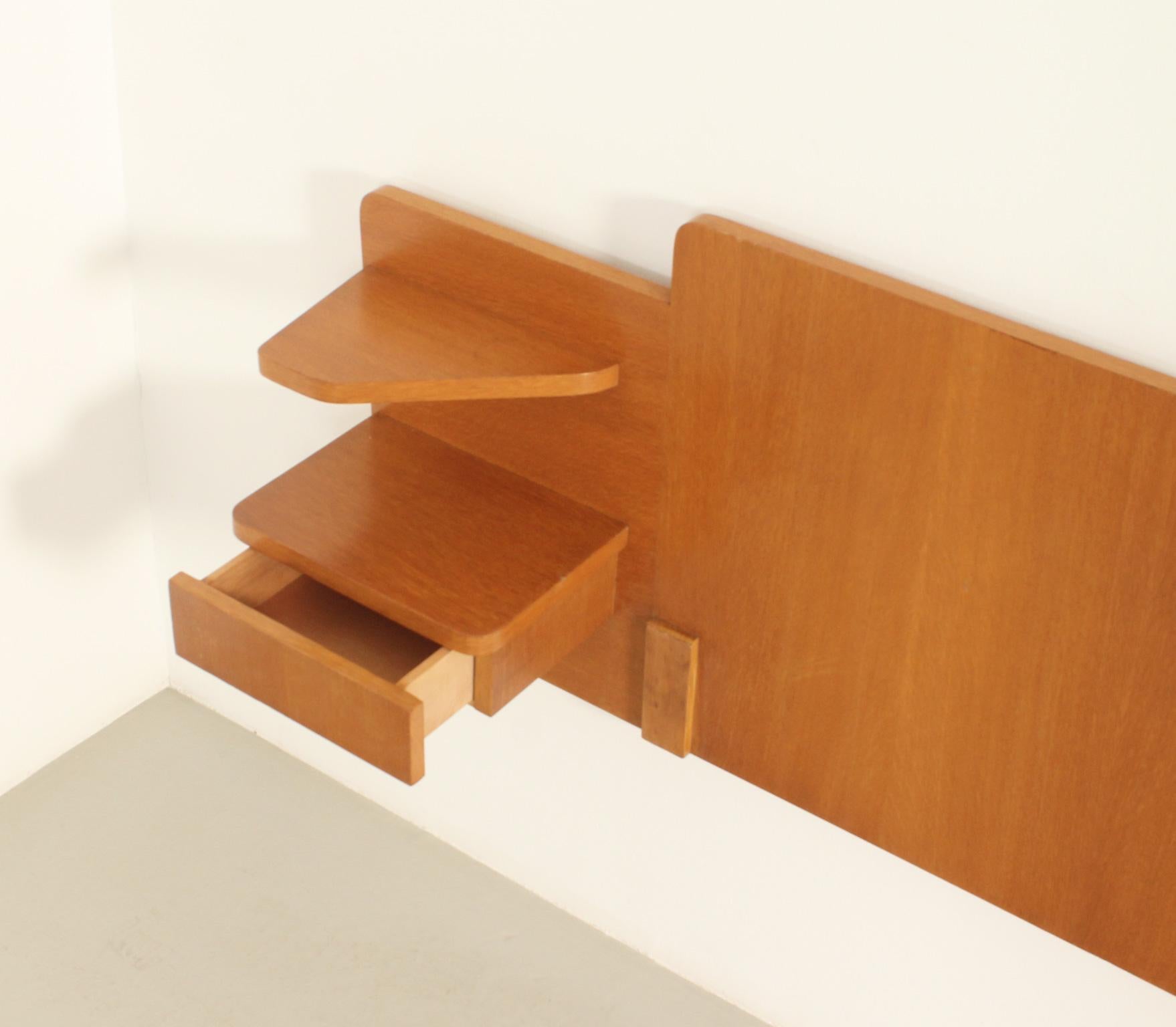 Teak Headboard with Nightstands in teak wood, France, 1960's For Sale