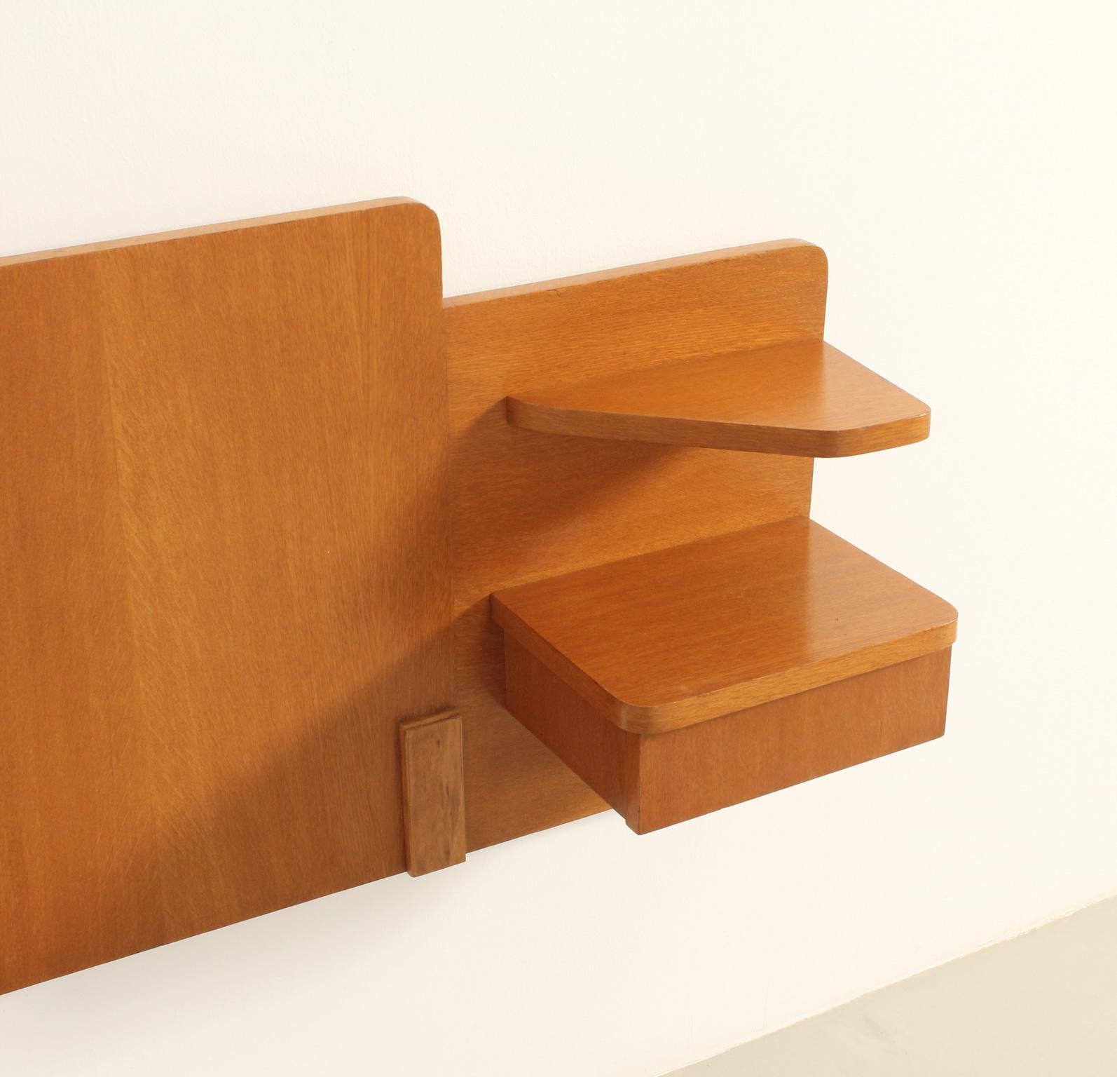 Headboard with Nightstands in teak wood, France, 1960's For Sale 1