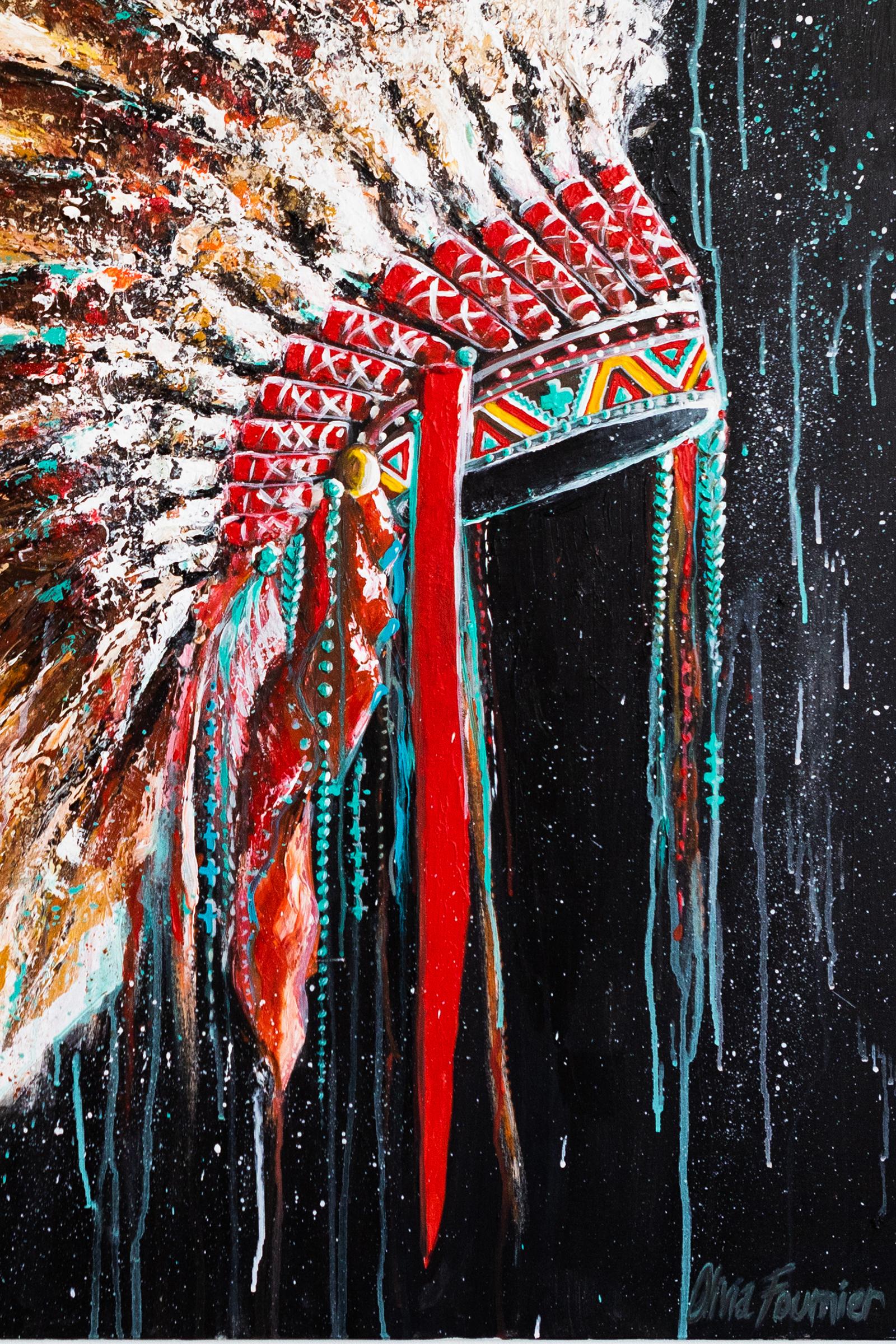 Painting headdress acrylic paint on canvas,
unique piece painted by Olivia Fournier.