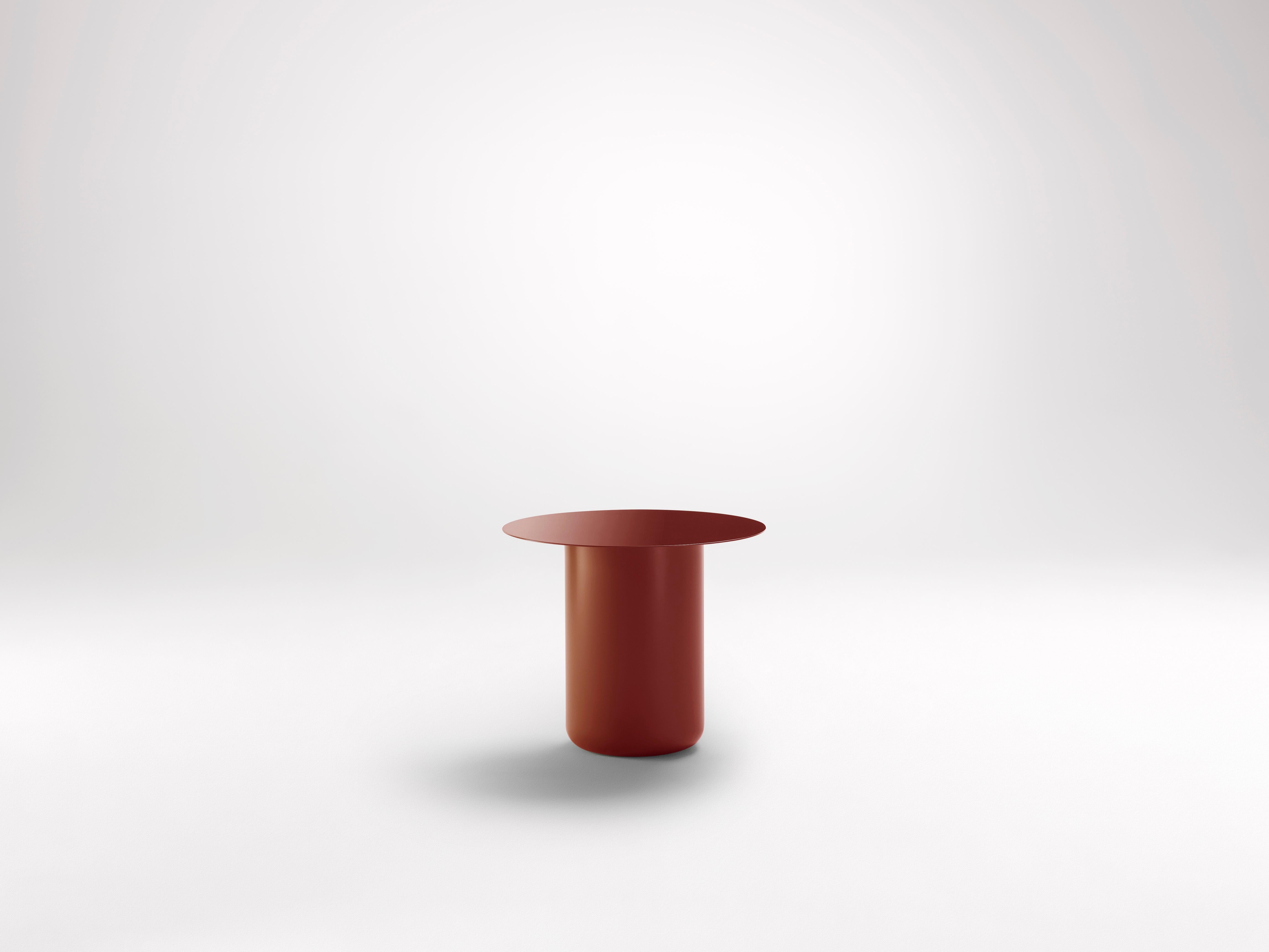 Headland Red Table 01 by Coco Flip
Dimensions: D 48 x W 48 x H 32 / 36 / 40 / 42 cm
Materials: Mild steel, powder-coated with zinc undercoat. 
Weight: 12kg

Coco Flip is a Melbourne based furniture and lighting design studio, run by us, Kate Stokes