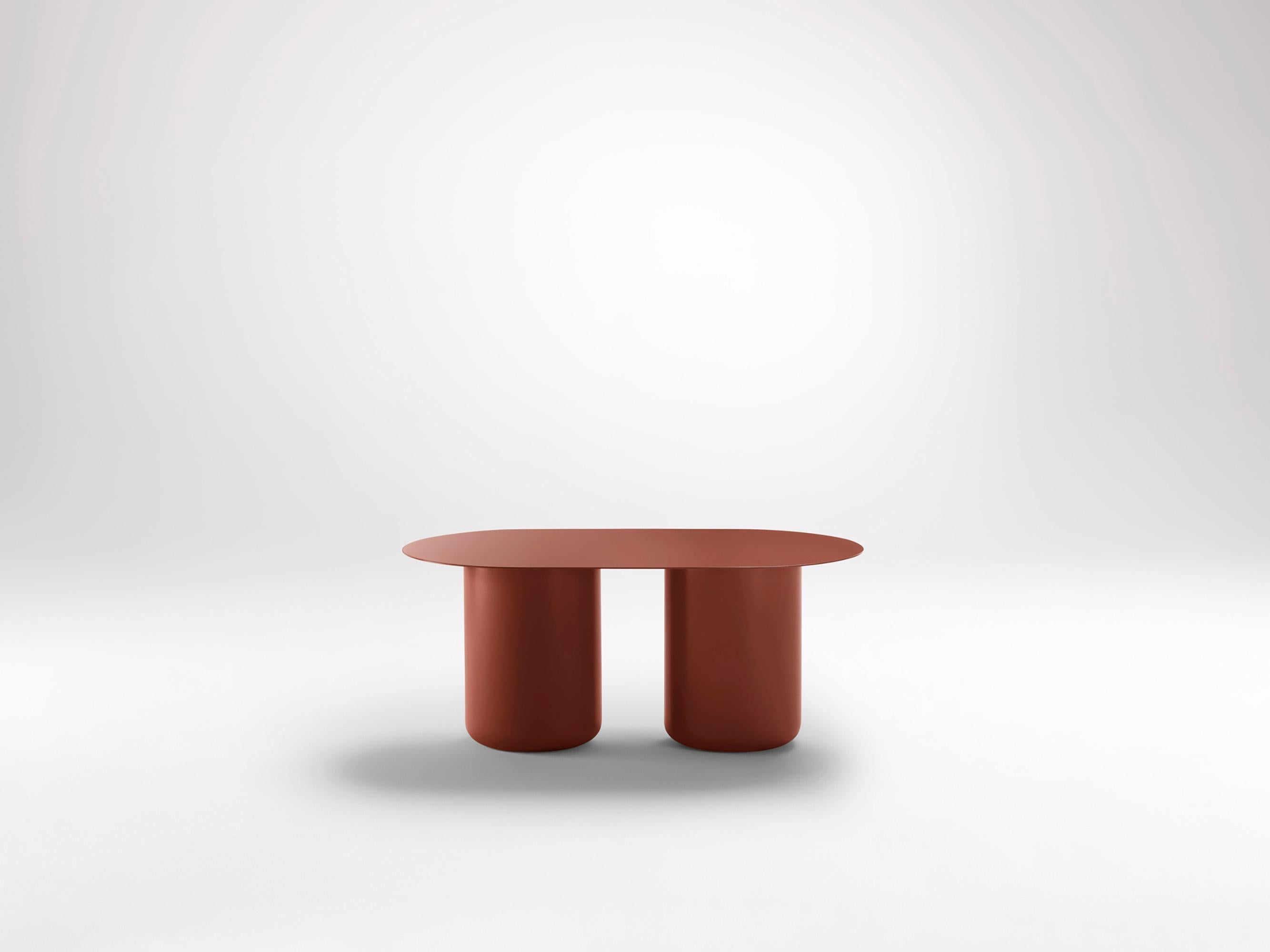 Headland Red Table 02 by Coco Flip
Dimensions: D 48 / 85 x H 32 / 36 / 40 / 42 cm
Materials: Mild steel, powder-coated with zinc undercoat. 
Weight: 20 kg

Coco Flip is a Melbourne based furniture and lighting design studio, run by us, Kate Stokes