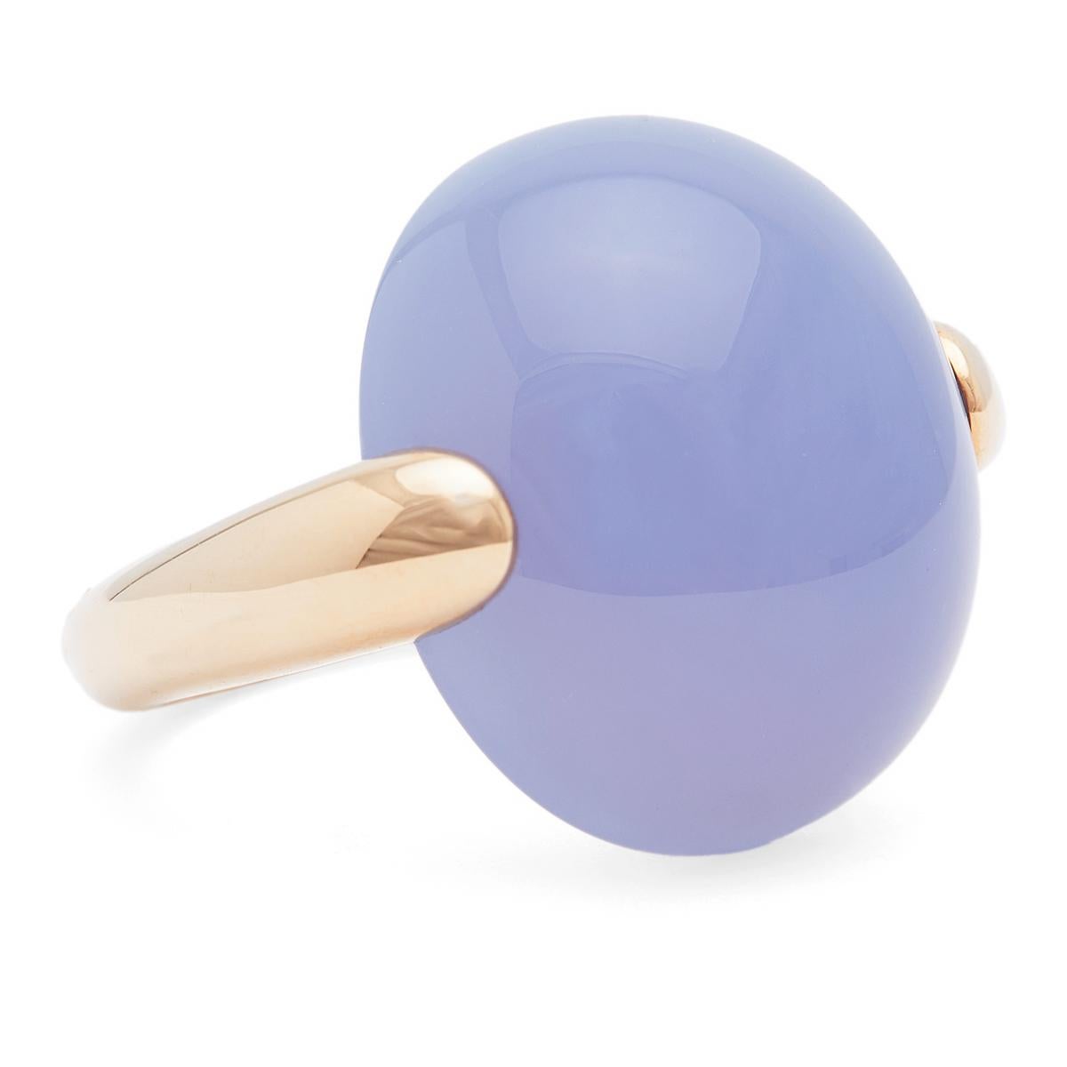 Women's or Men's Headline Pomellato Italian 27.00 Carat Blue Chalcedony 18k Rose Gold Luna Ring