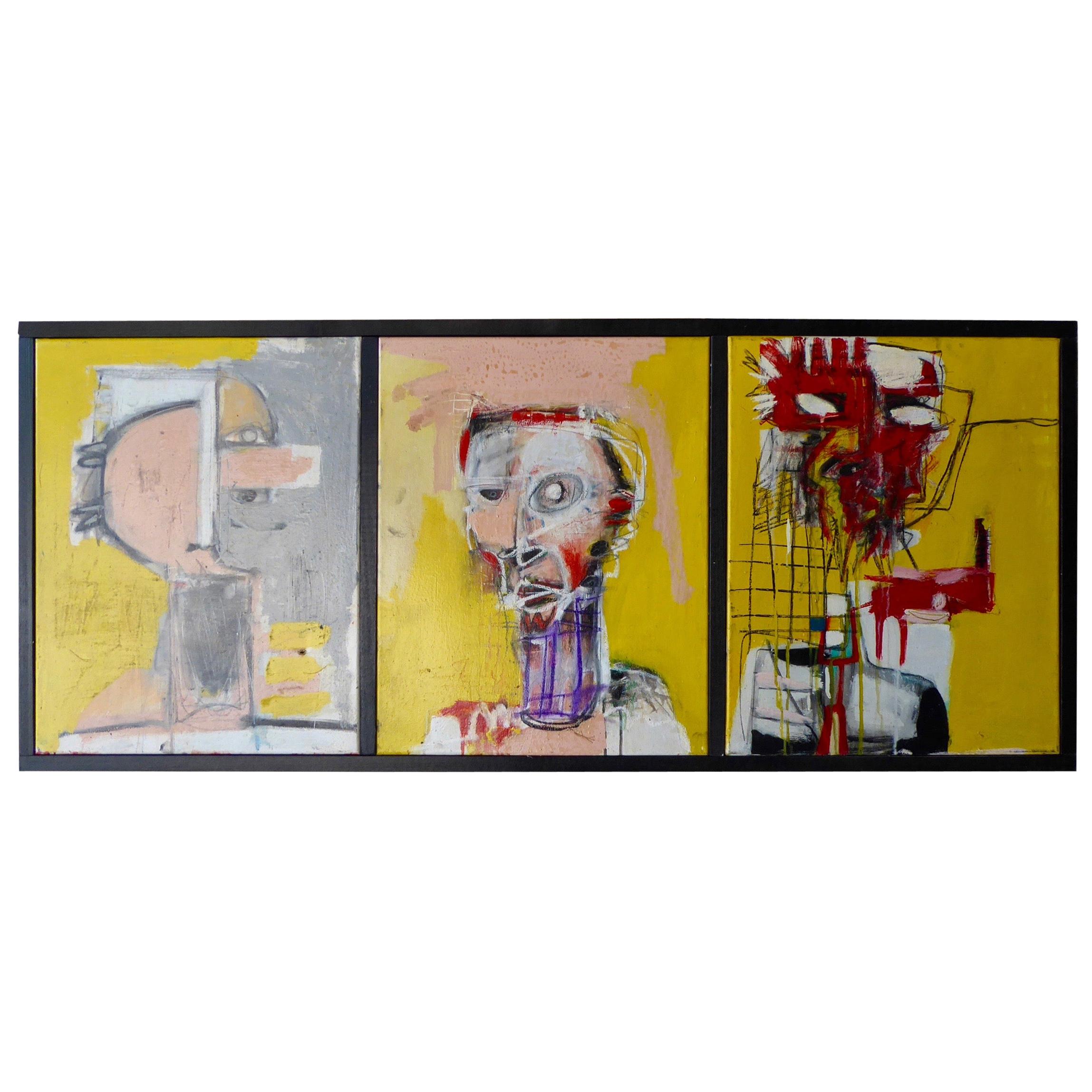 Heads 1, 2, 3, A Triptych Dated 2019 by Adam Henderson For Sale