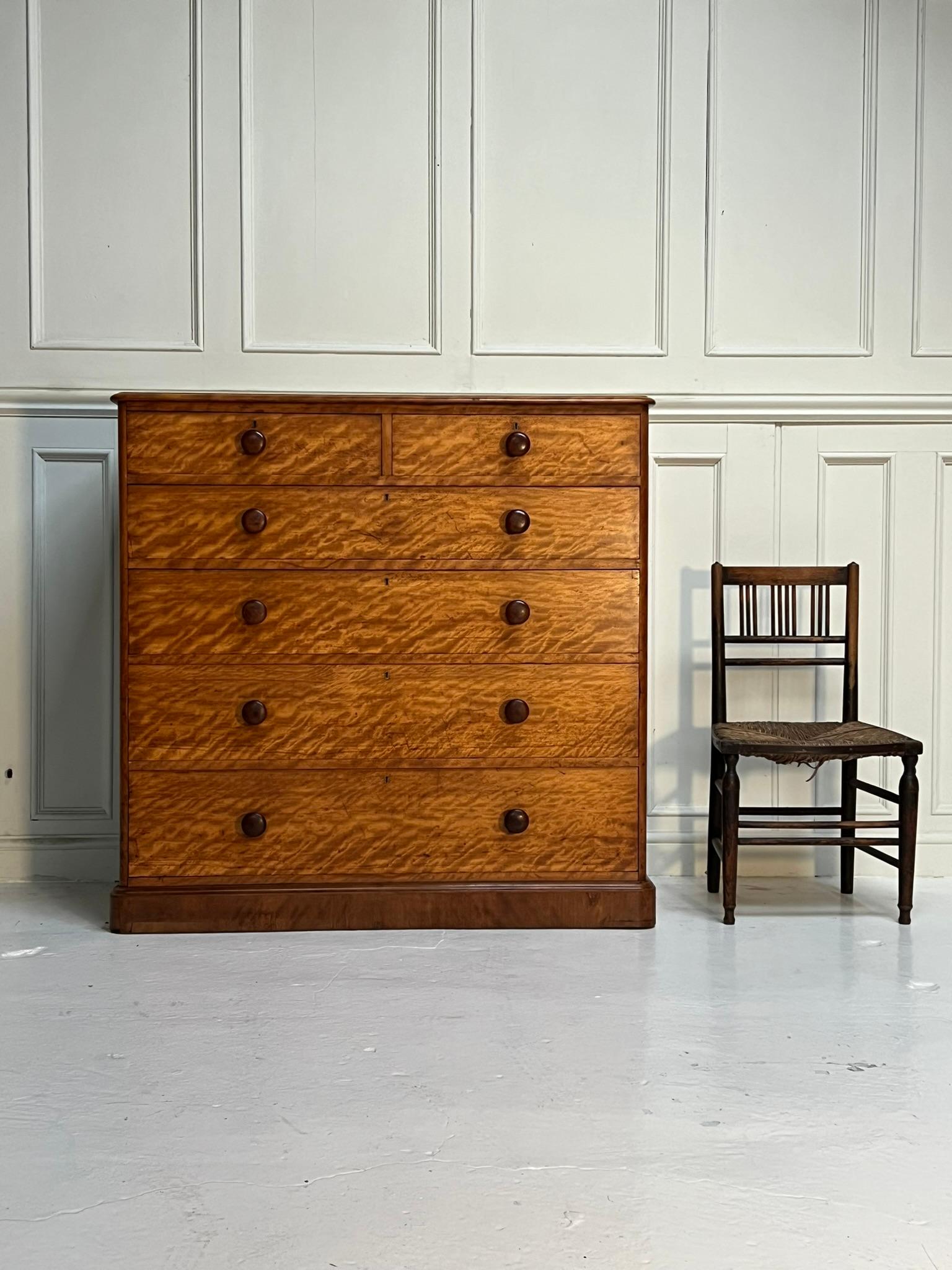 Substantial chest of drawers produced in the late 19th Century by Heal and Son’s.

Generously proportioned and finished in wonderful satin birch veneer.

A quality piece of furniture and certainly a statement piece.

English C1880

Some veneers have
