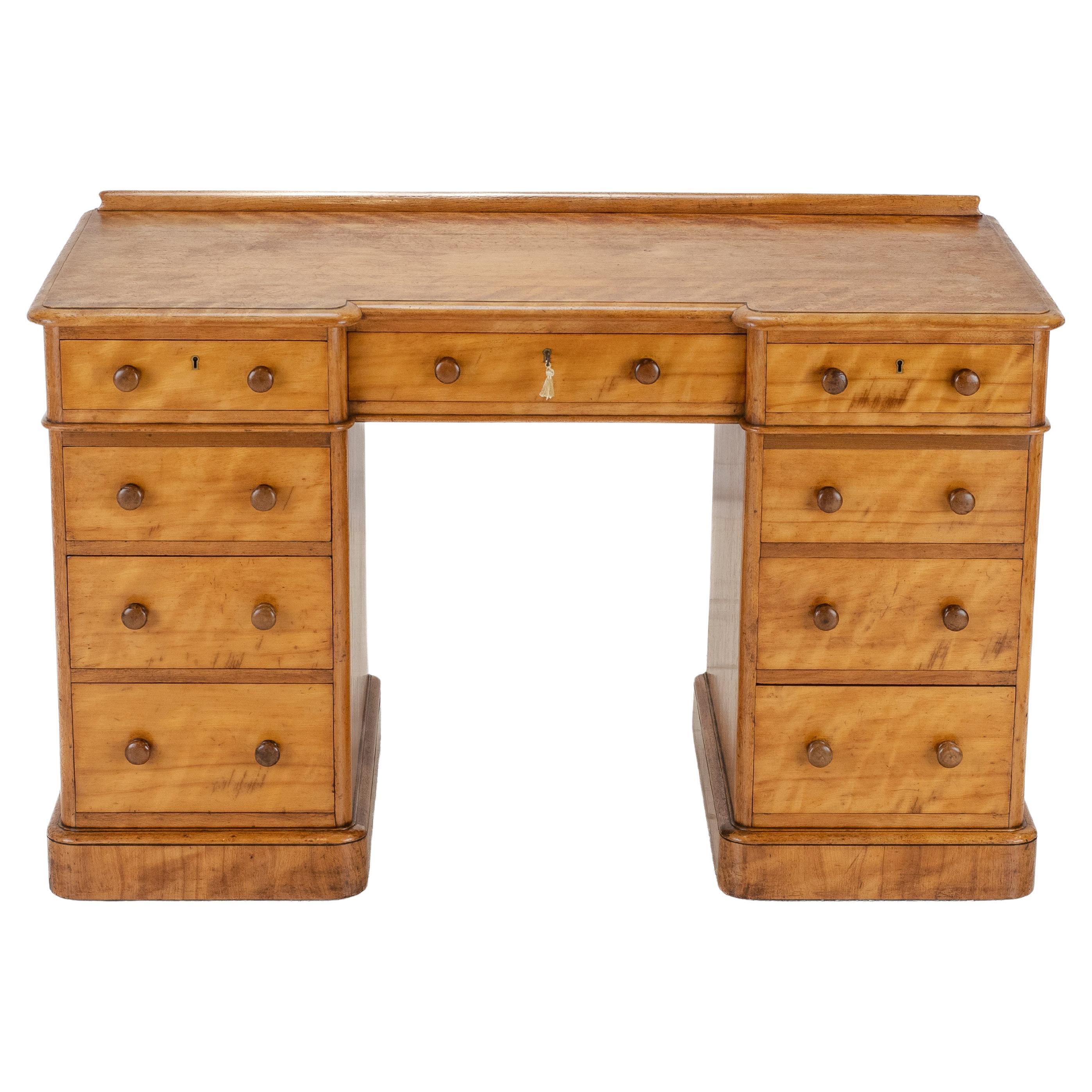 Heal 
Son Satinwood Inverted Breakfront Pedestal Desk, c.1890 For Sale
