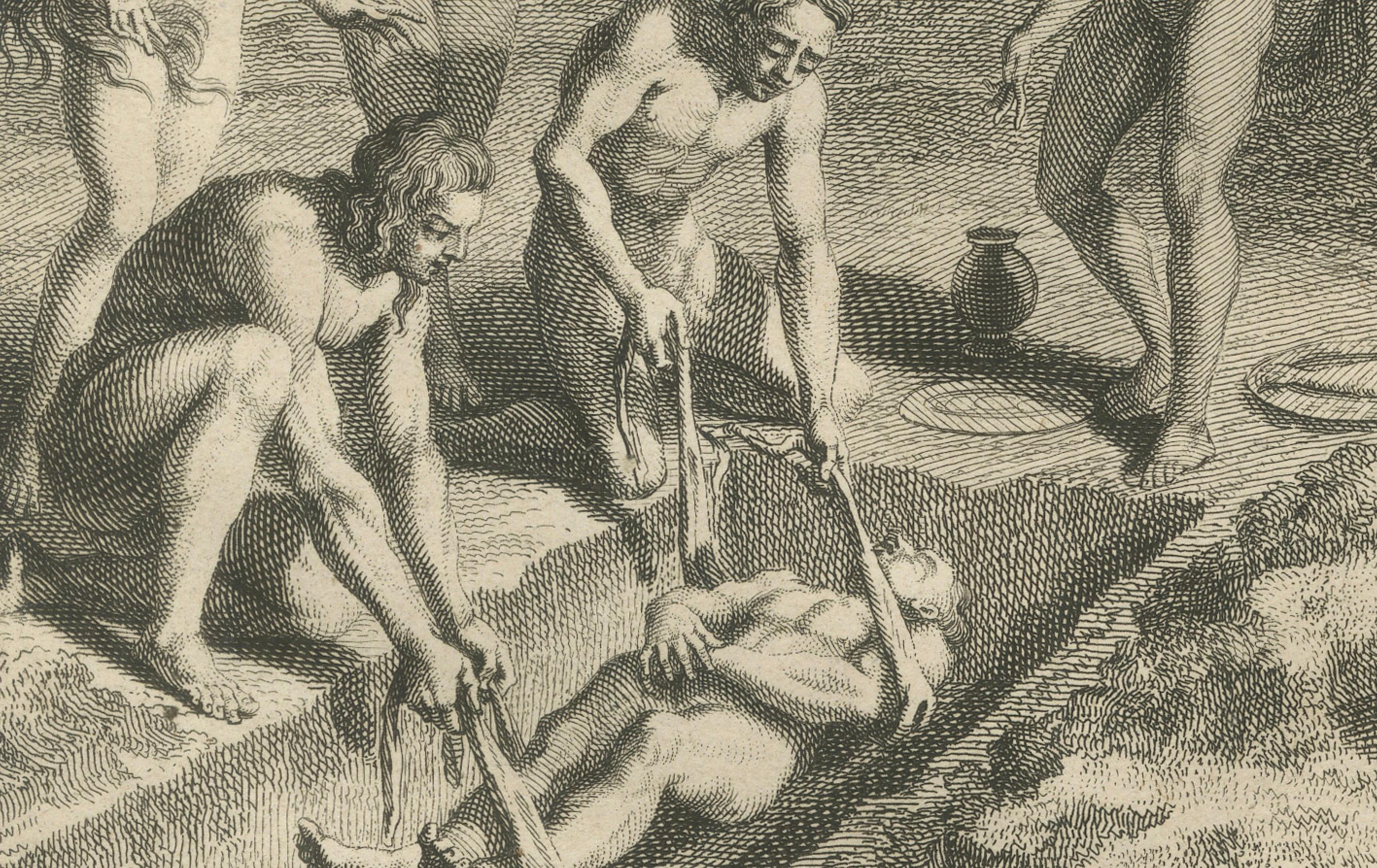Rituales curativos y funerarios de los indígenas paria, imaginados en 1734 Grabado en venta
