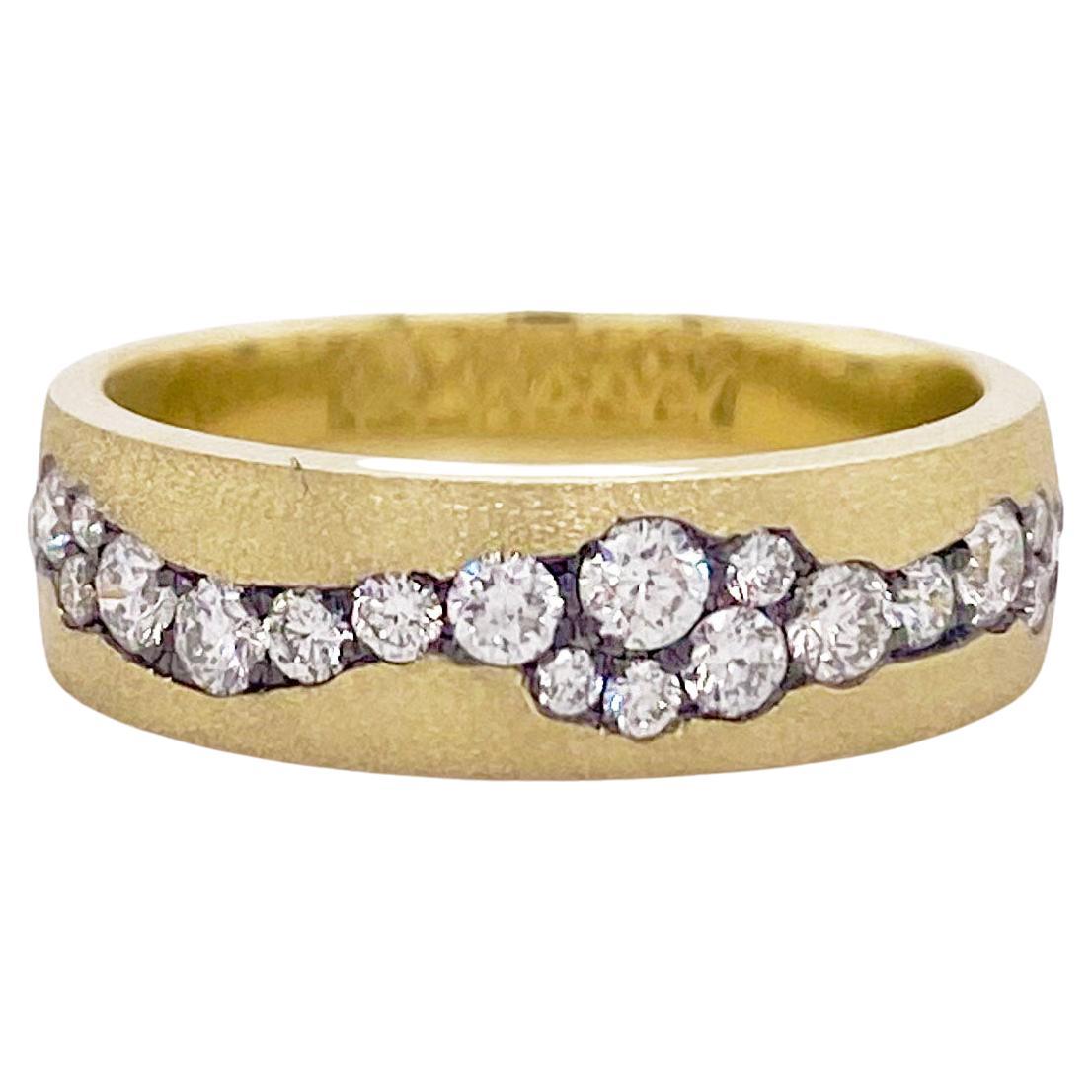 Healing Diamond Ring, Grüngold Satin-Diamantband, Einfass gefasster Diamantring